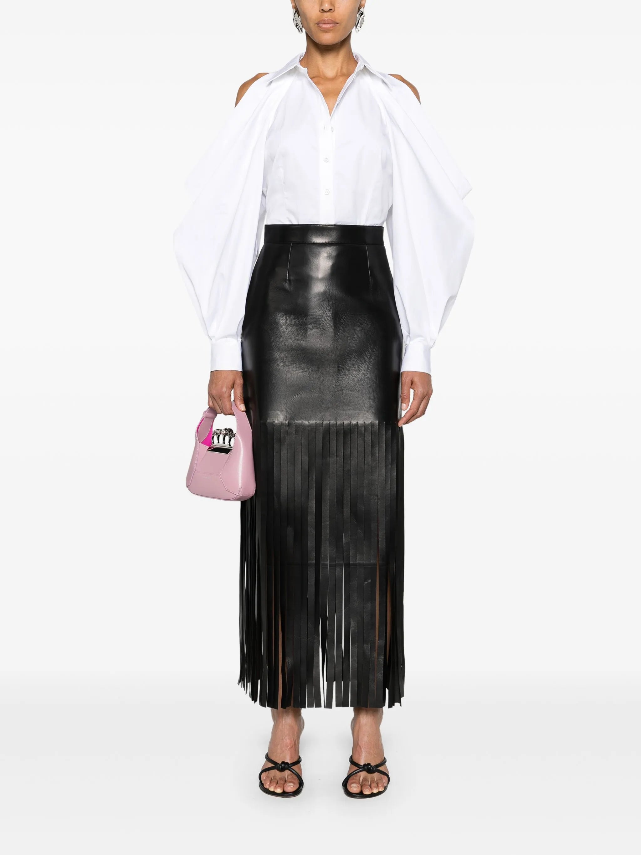 fringed leather maxi skirt