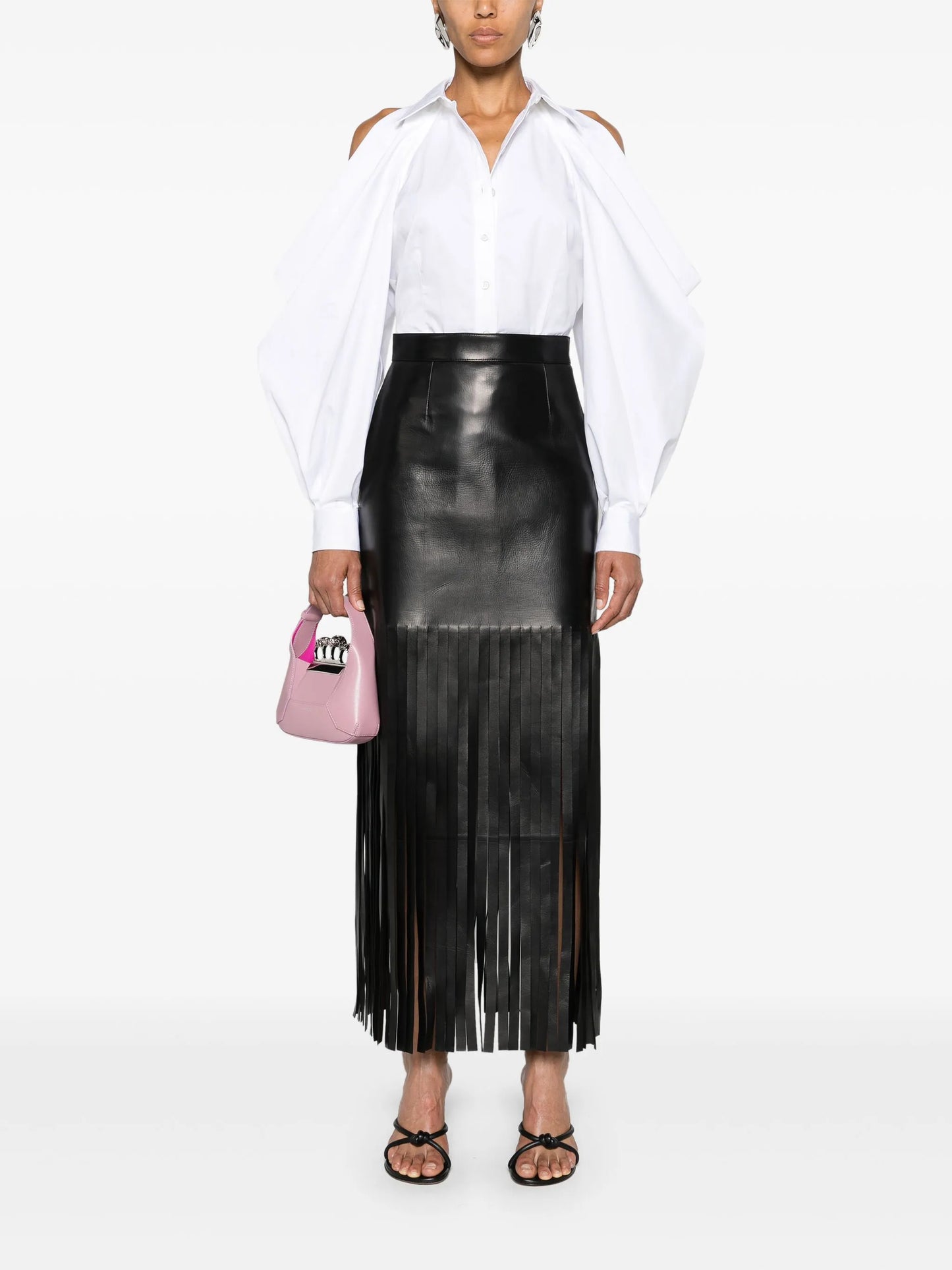 fringed leather maxi skirt