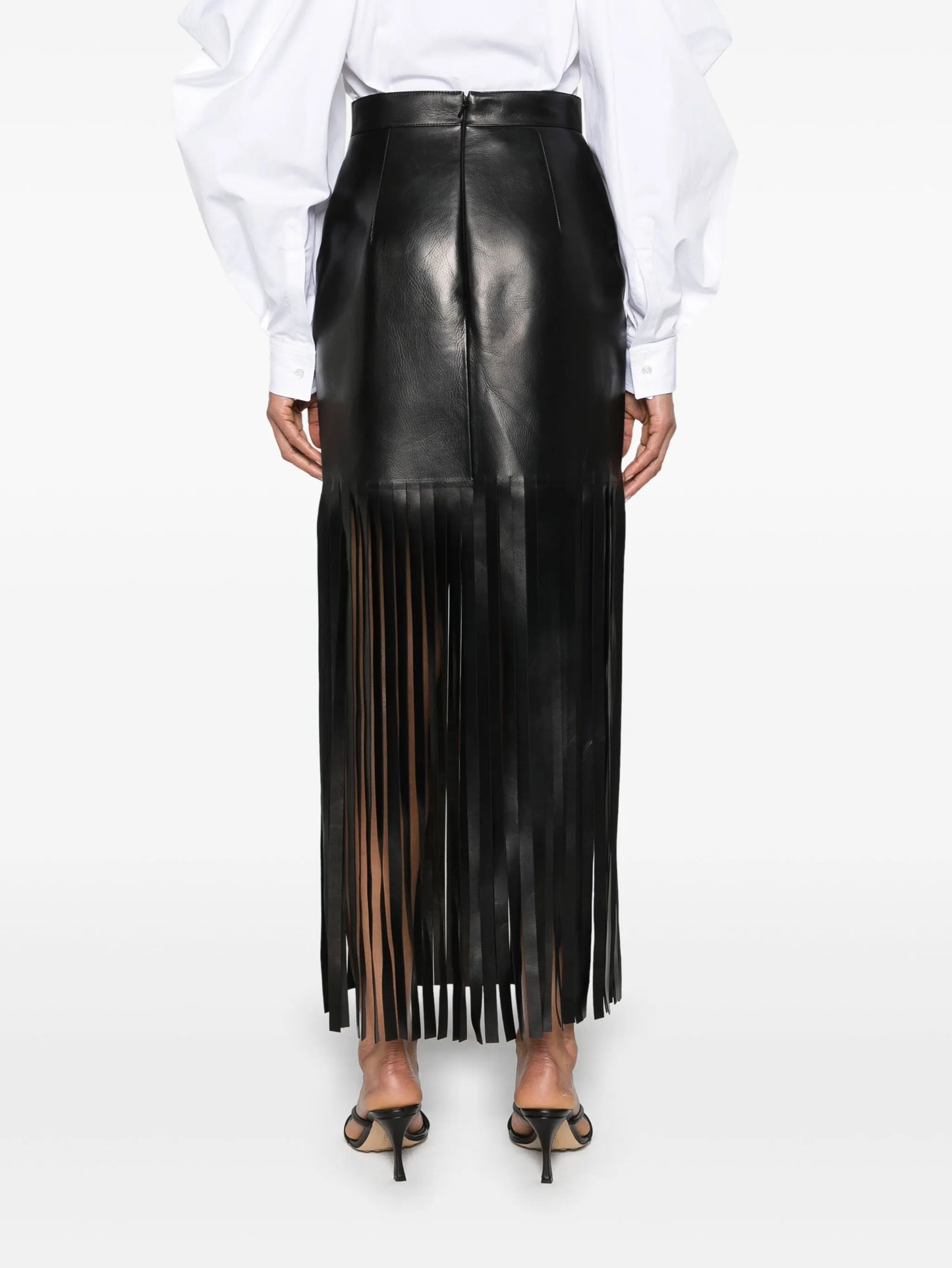 fringed leather maxi skirt