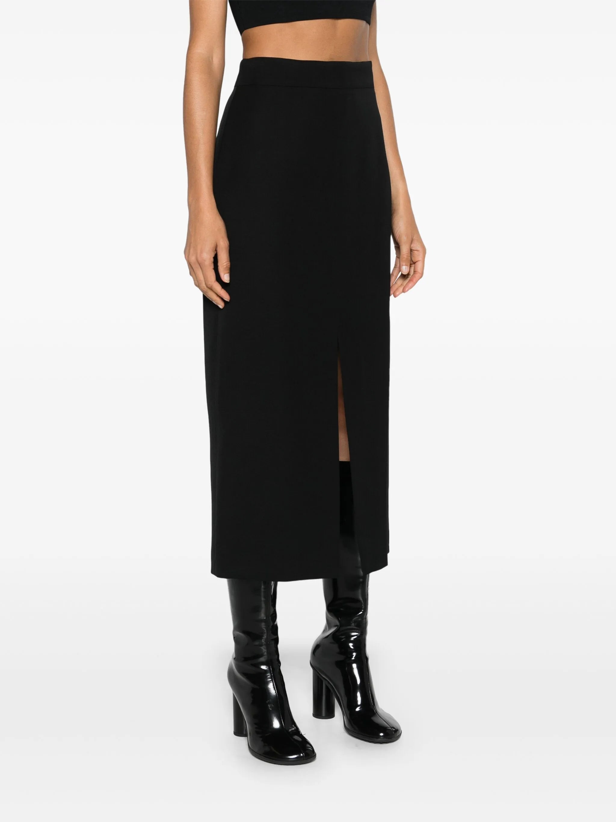 Slashed pencil midi skirt