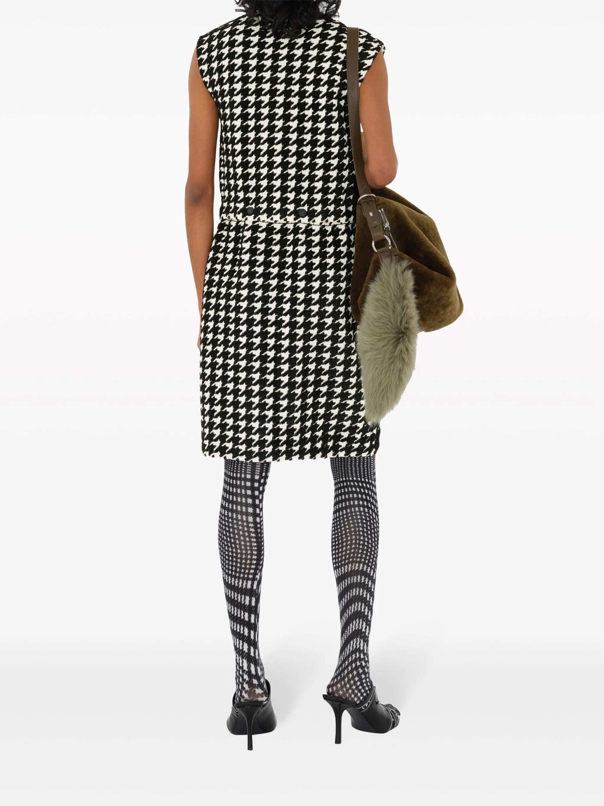 houndstooth-pattern sleeveless minidress