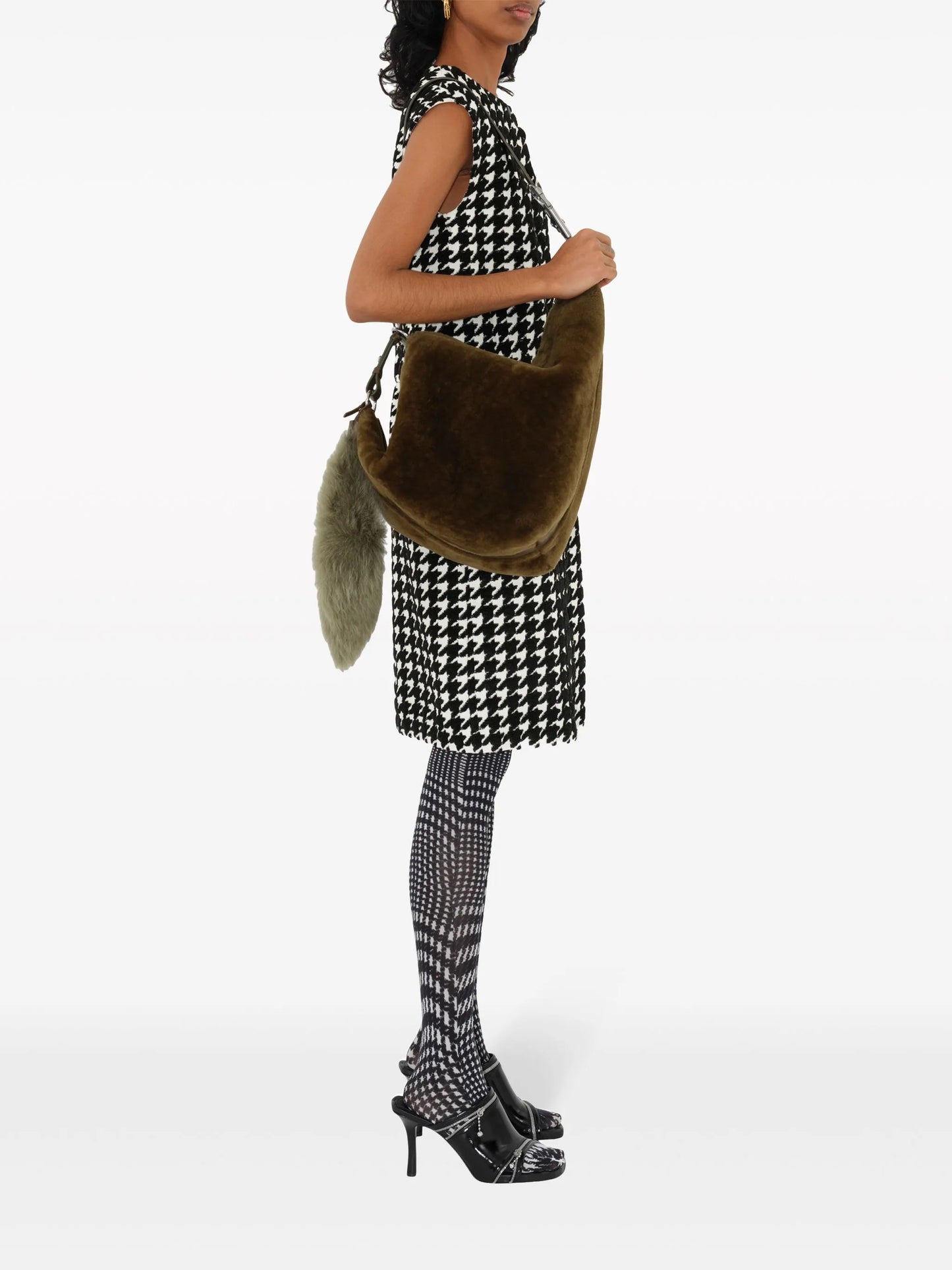 houndstooth-pattern sleeveless minidress