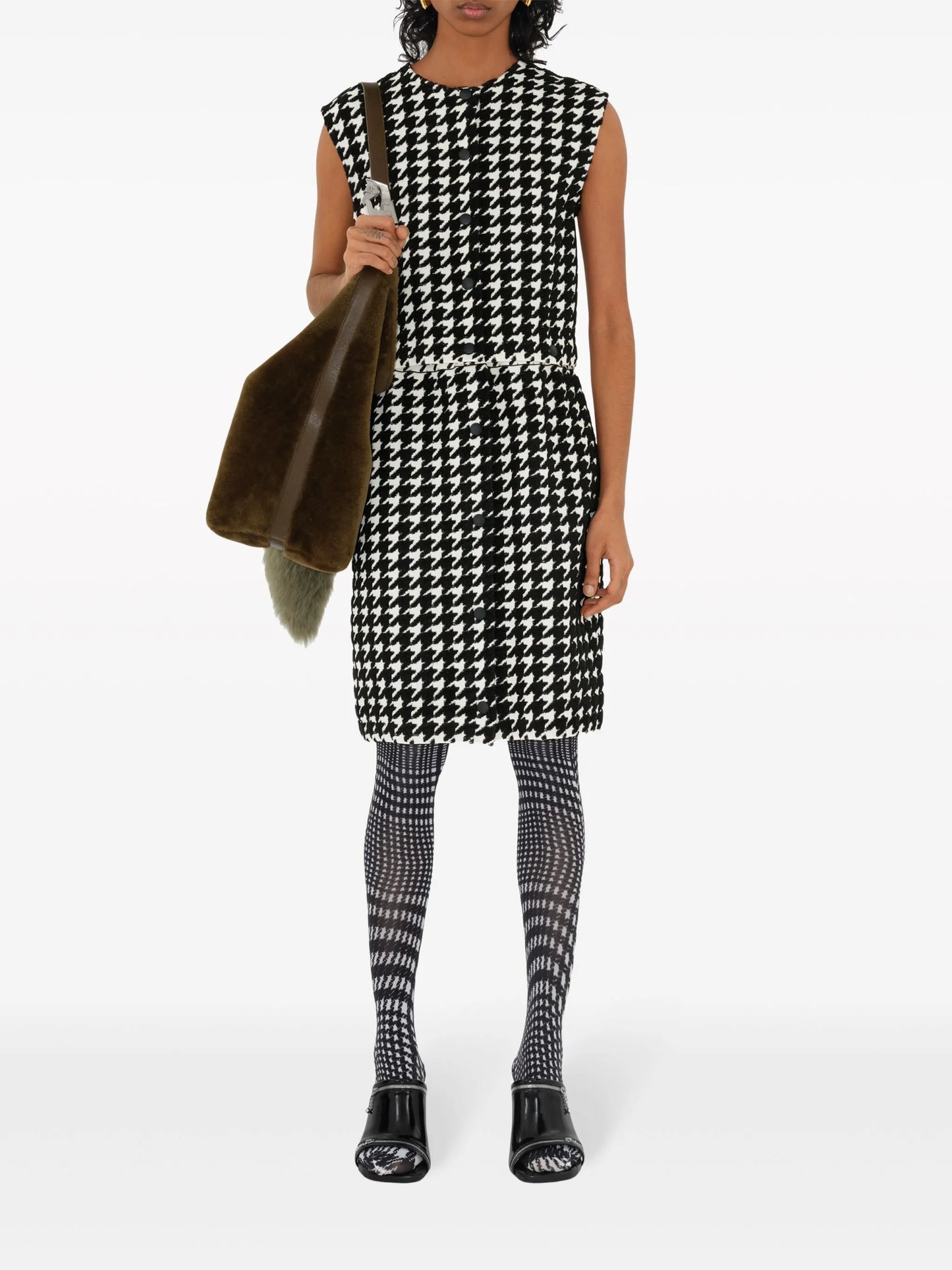 houndstooth-pattern sleeveless minidress