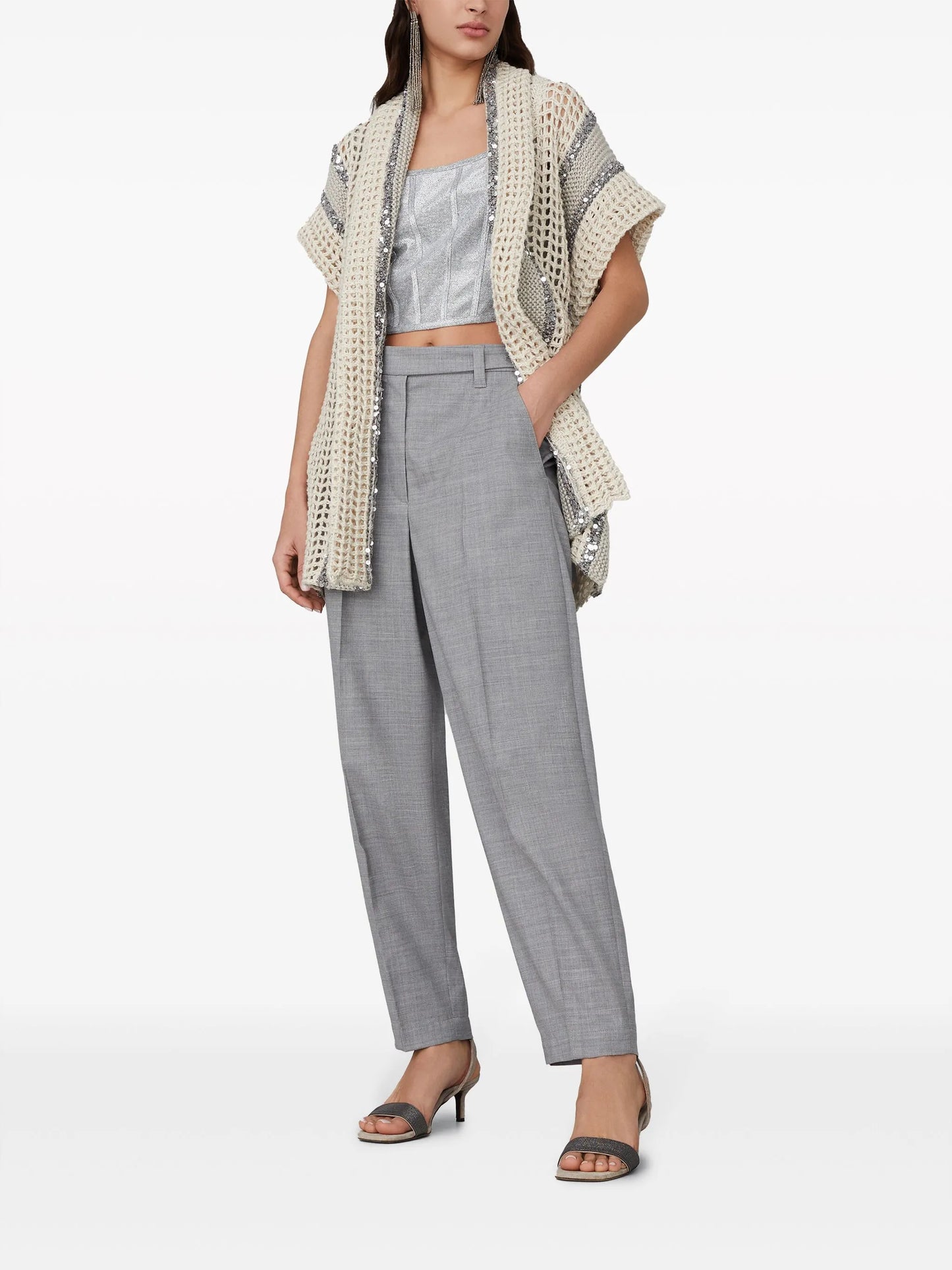 belted sequin-embellished cardigan
