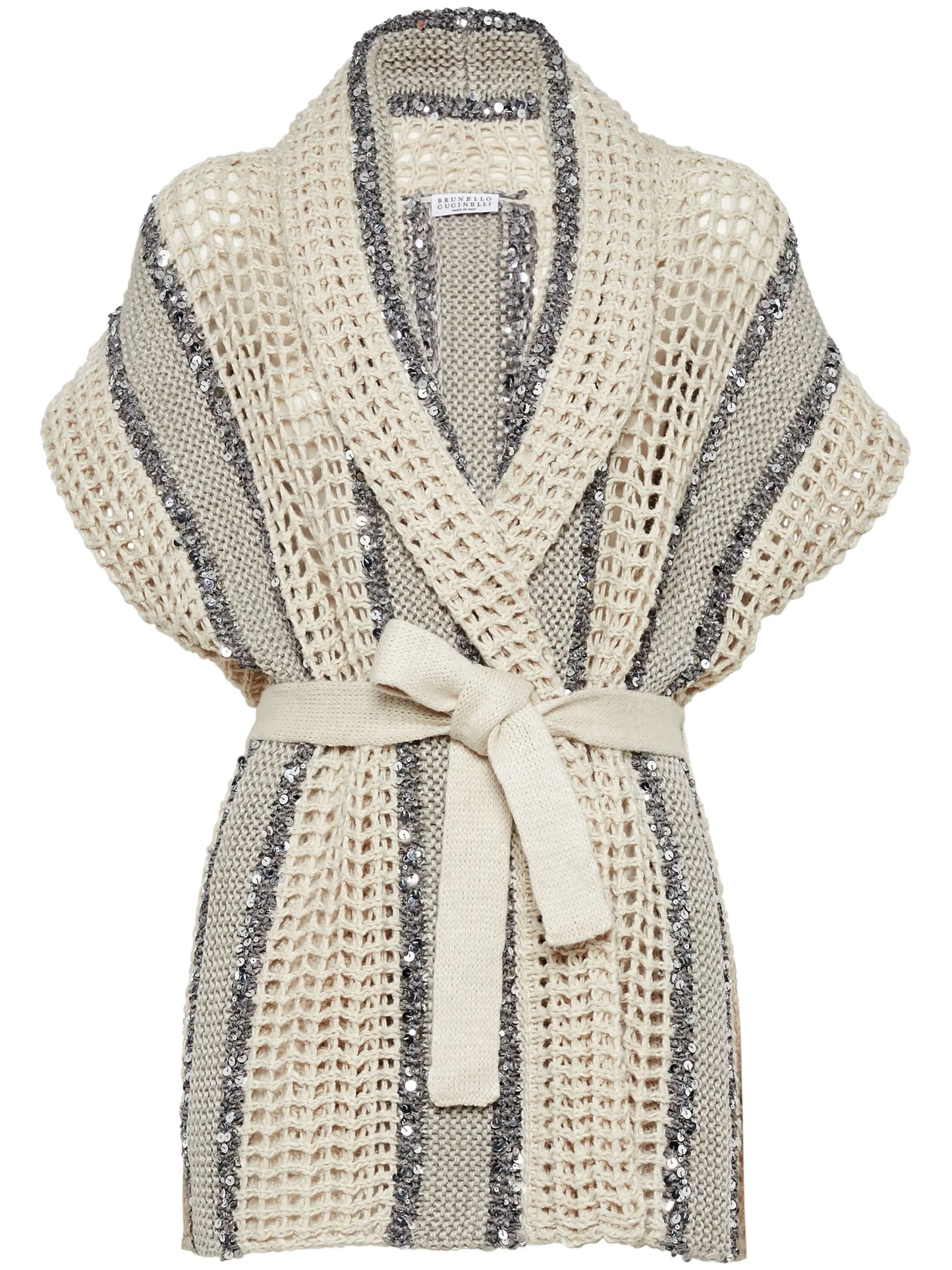 belted sequin-embellished cardigan