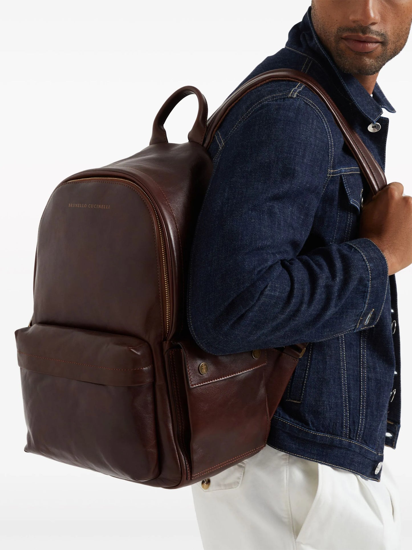 logo-print leather backpack