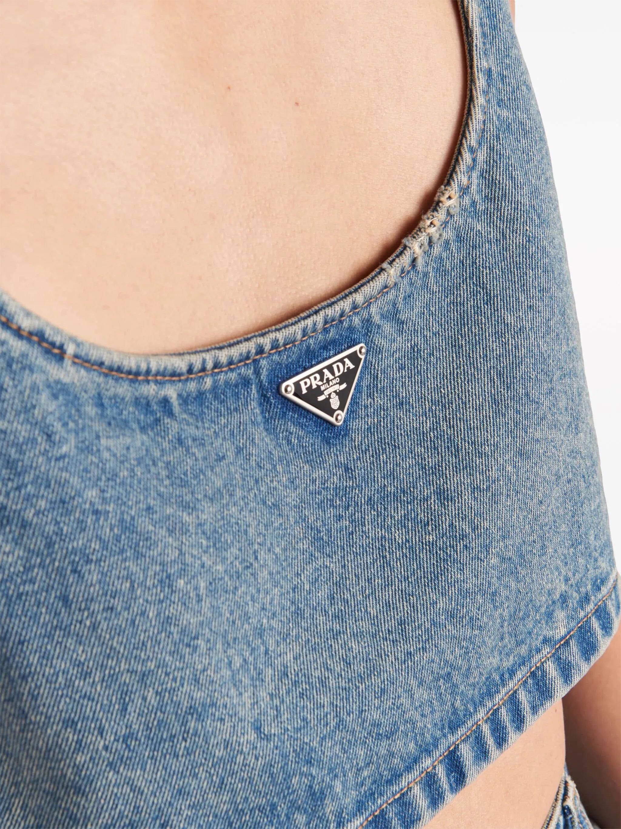 triangle-logo denim crop top