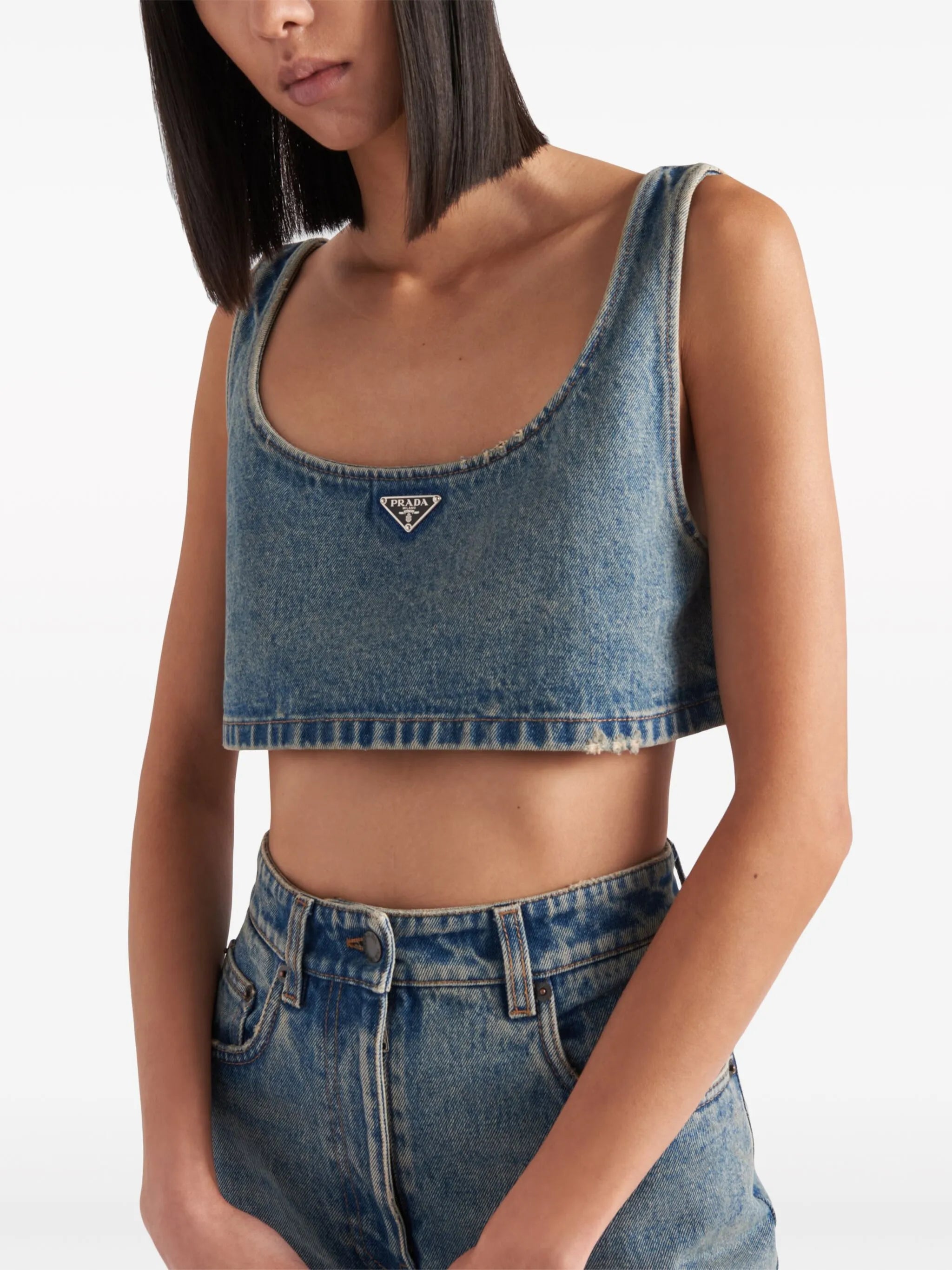 triangle-logo denim crop top