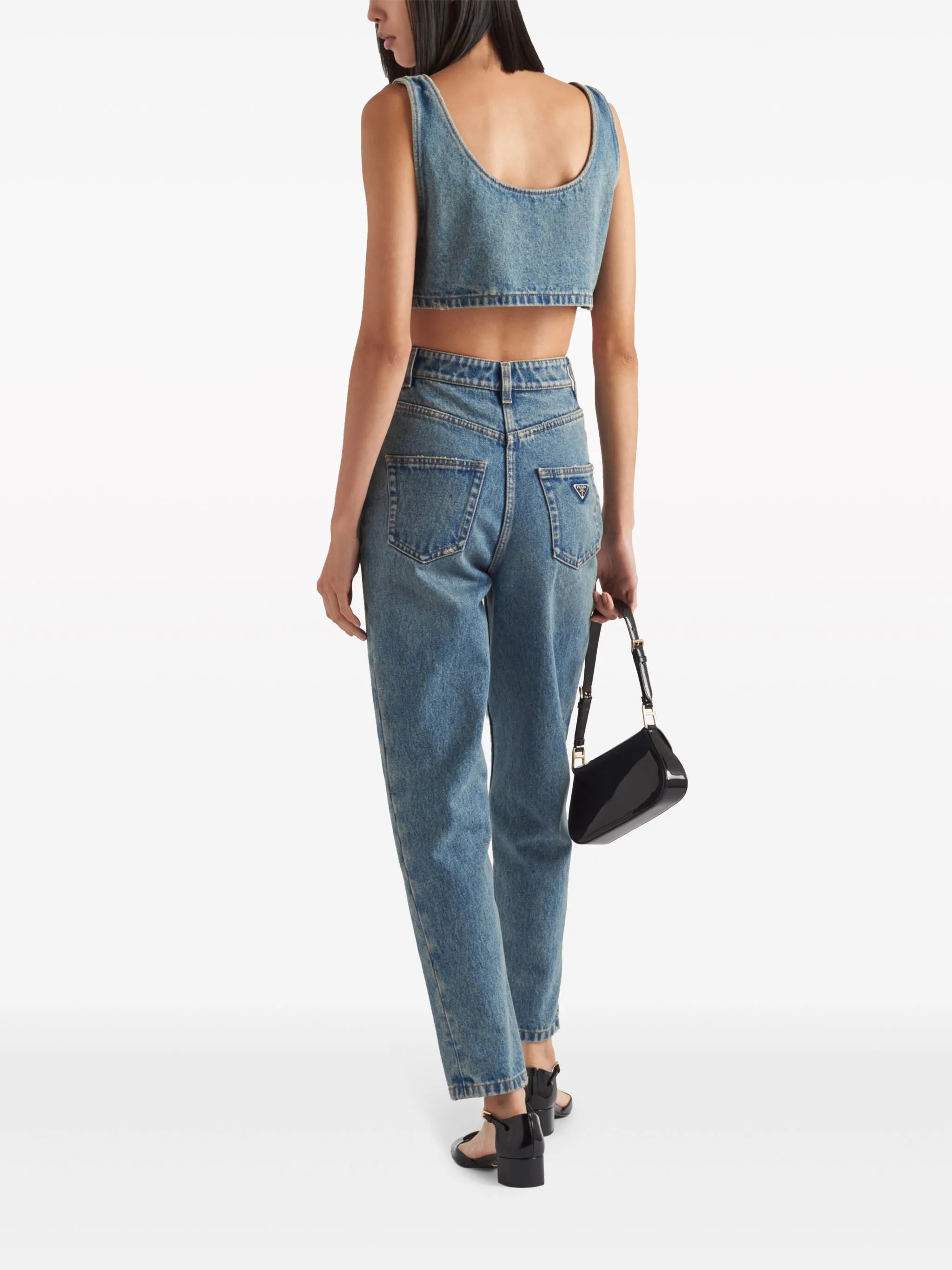 triangle-logo denim crop top