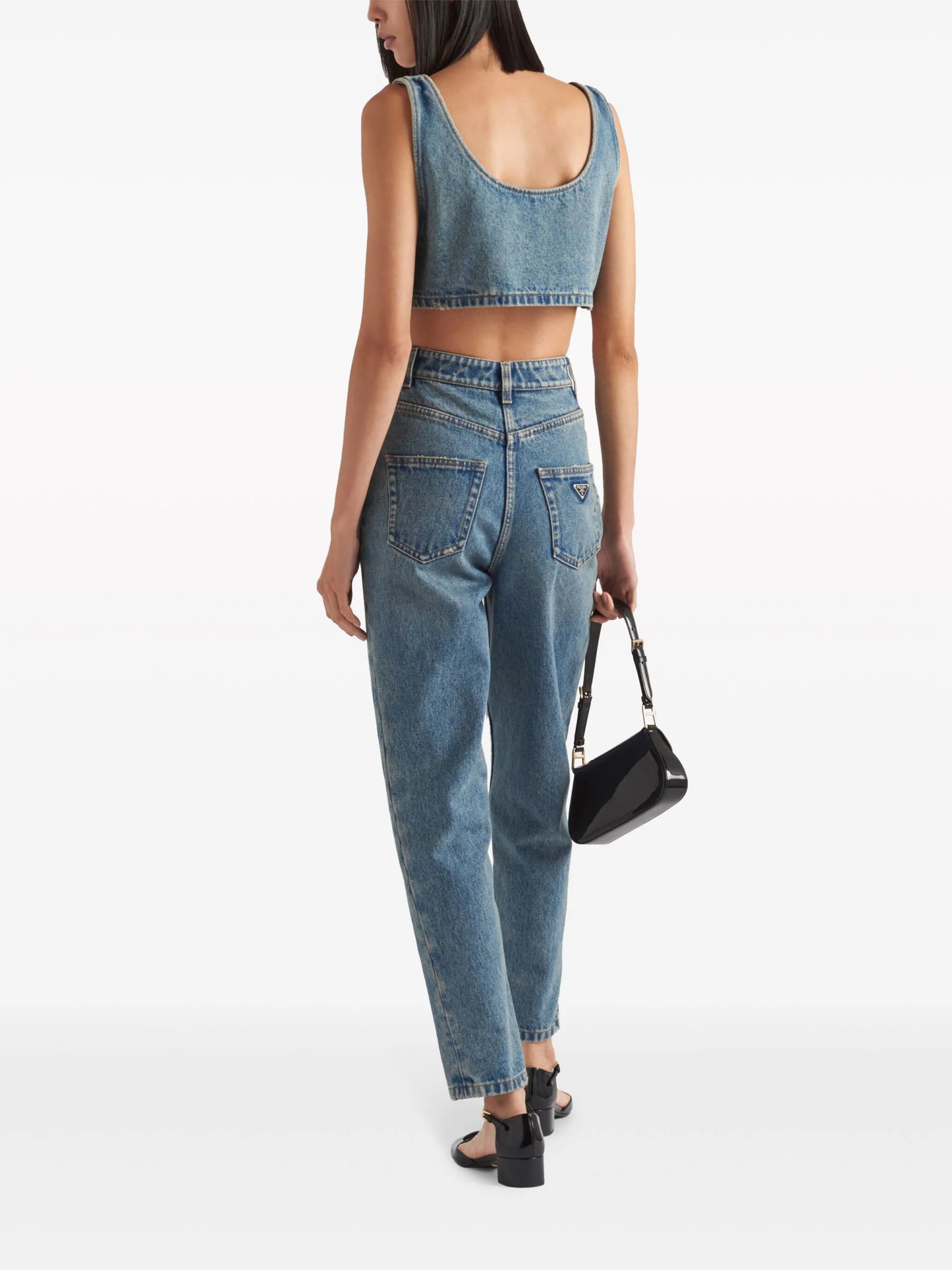 triangle-logo denim crop top