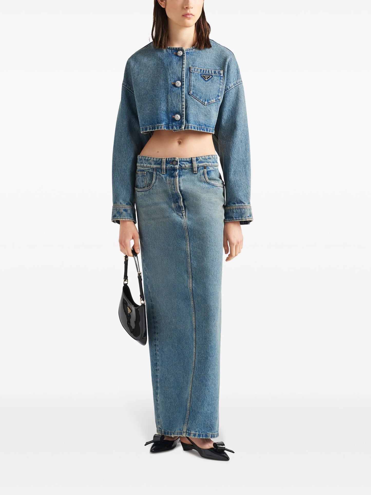 triangle-logo denim maxi skirt