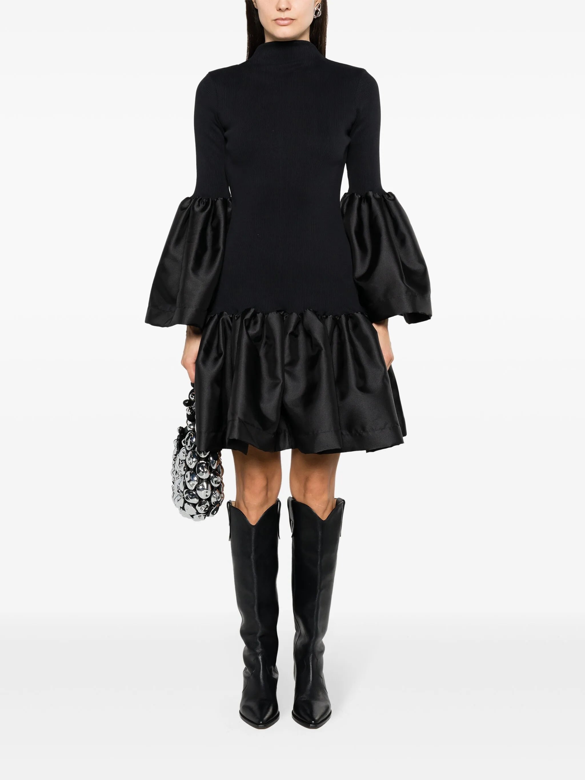 peplum-hem ribbed-knit midi dress