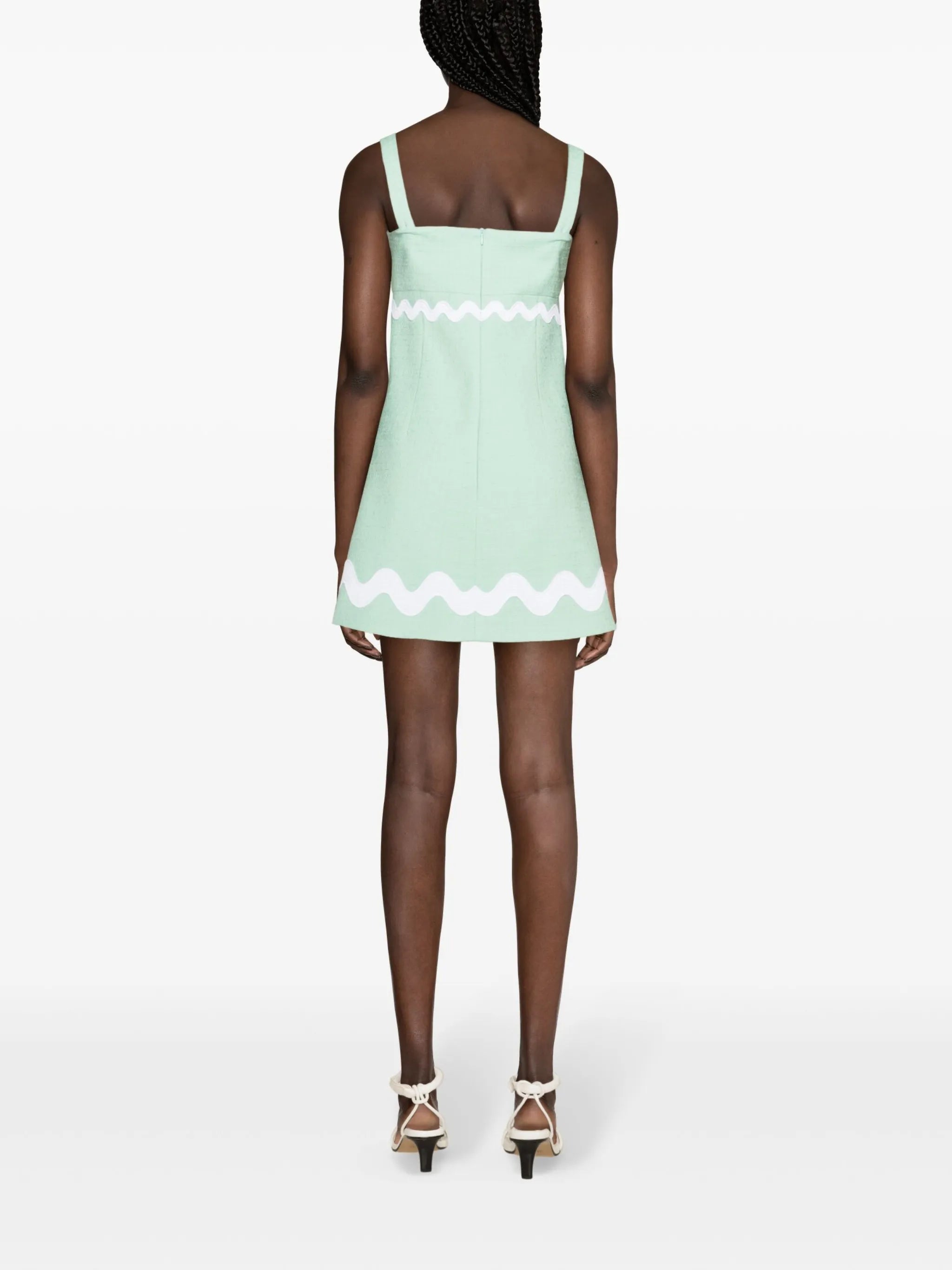 bow-neckline tweed mini dress