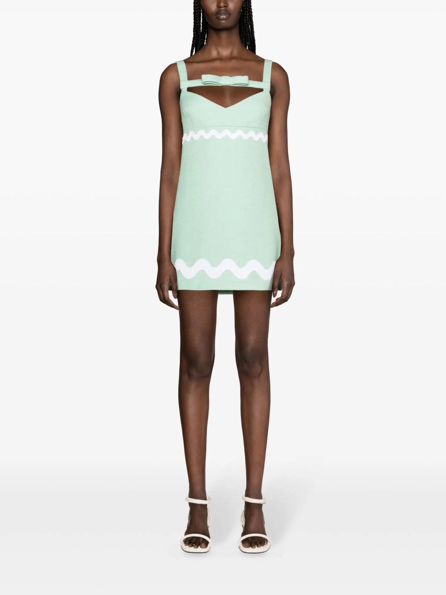 bow-neckline tweed mini dress