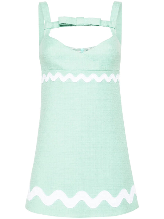 bow-neckline tweed mini dress