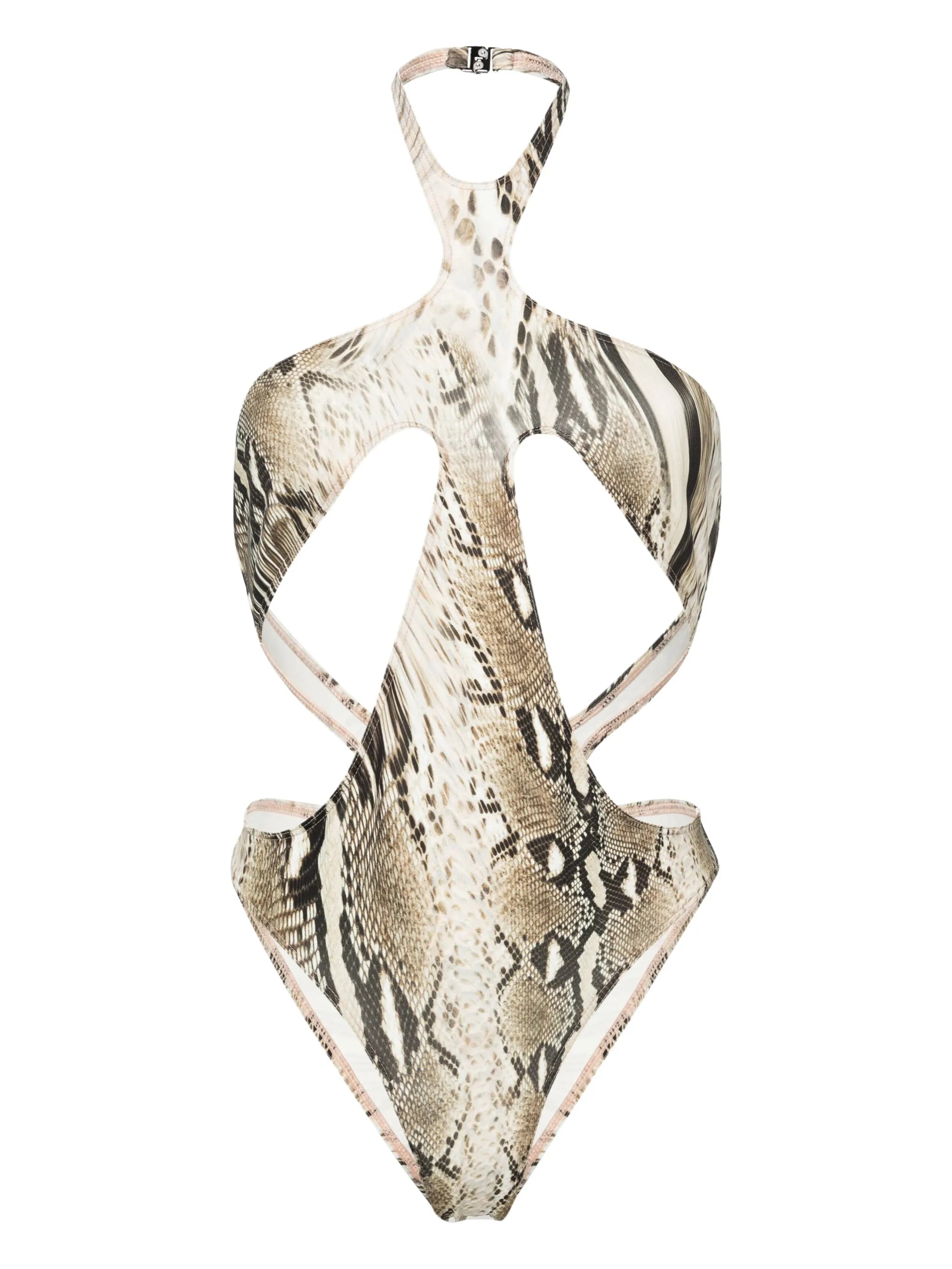 halterneck snake-print trikini