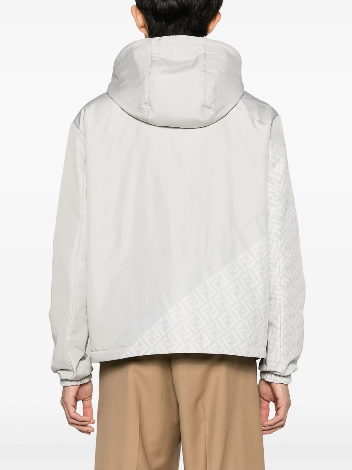 FF-print hooded puff jacket
