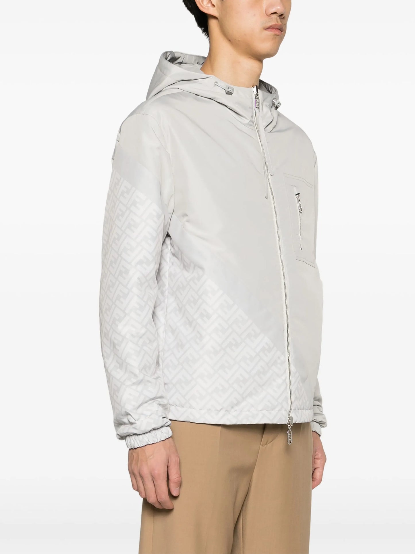 FF-print hooded puff jacket