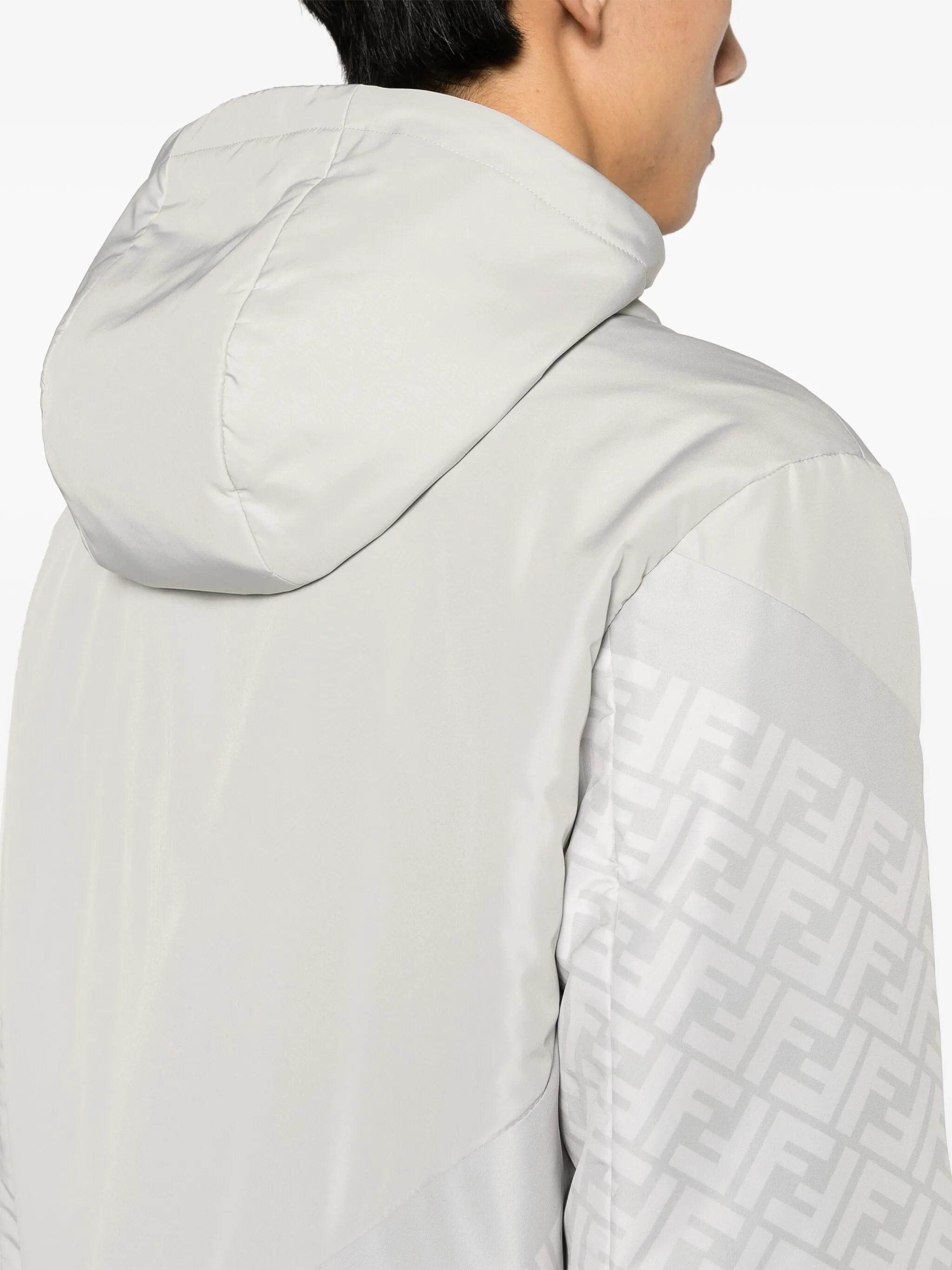 FF-print hooded puff jacket