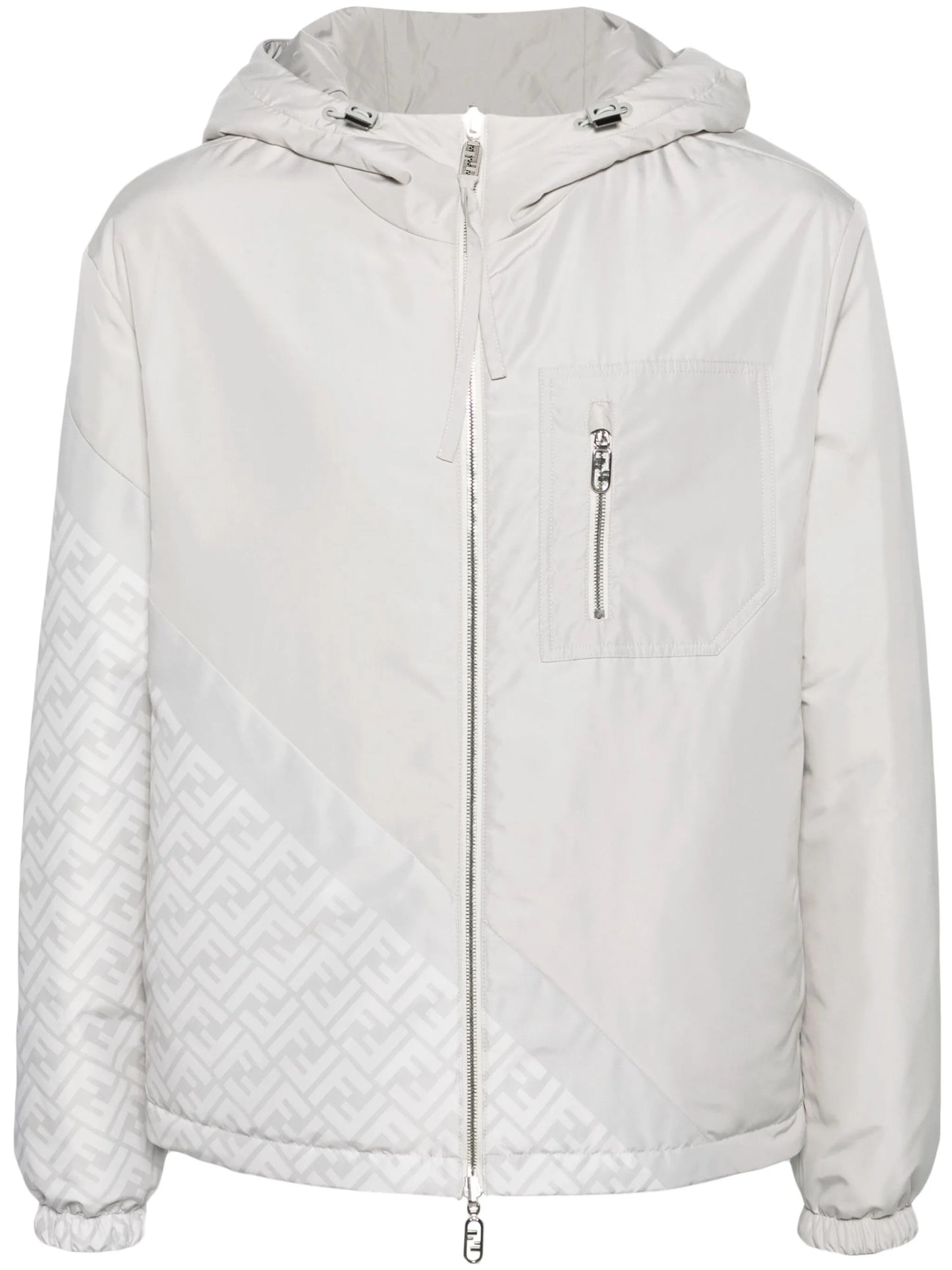 FF-print hooded puff jacket