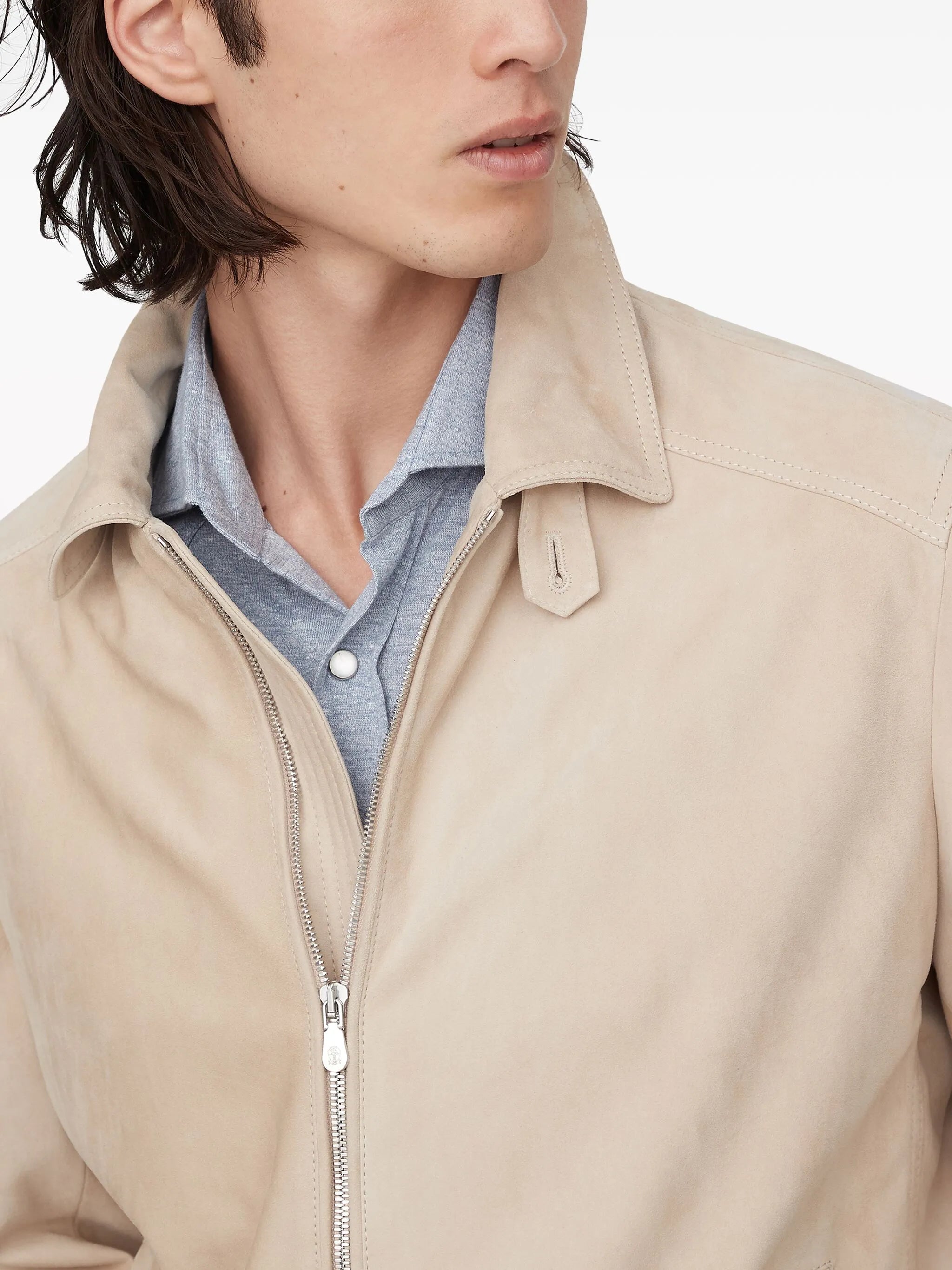 spread-collar leather bomber jacket