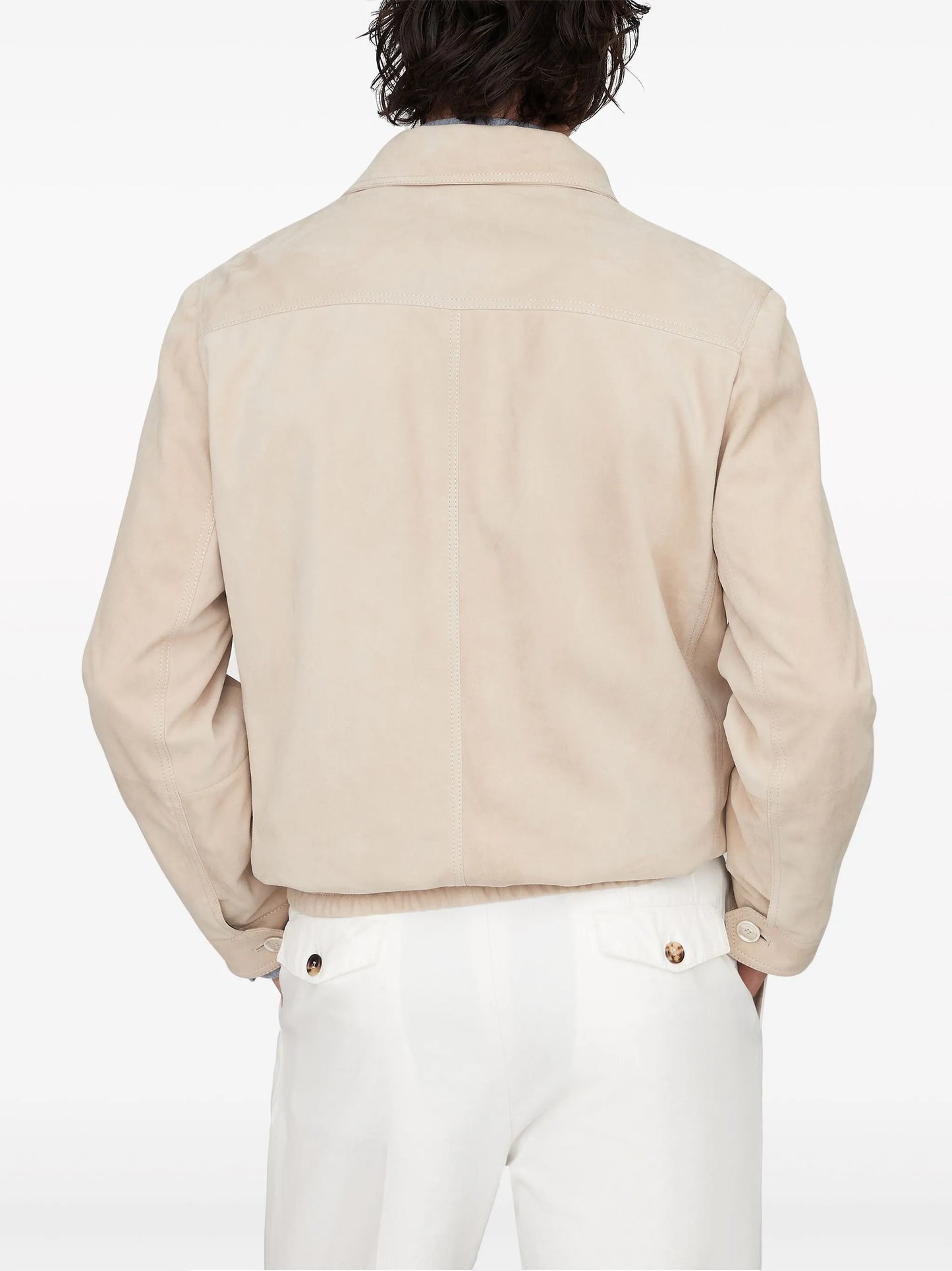 spread-collar leather bomber jacket