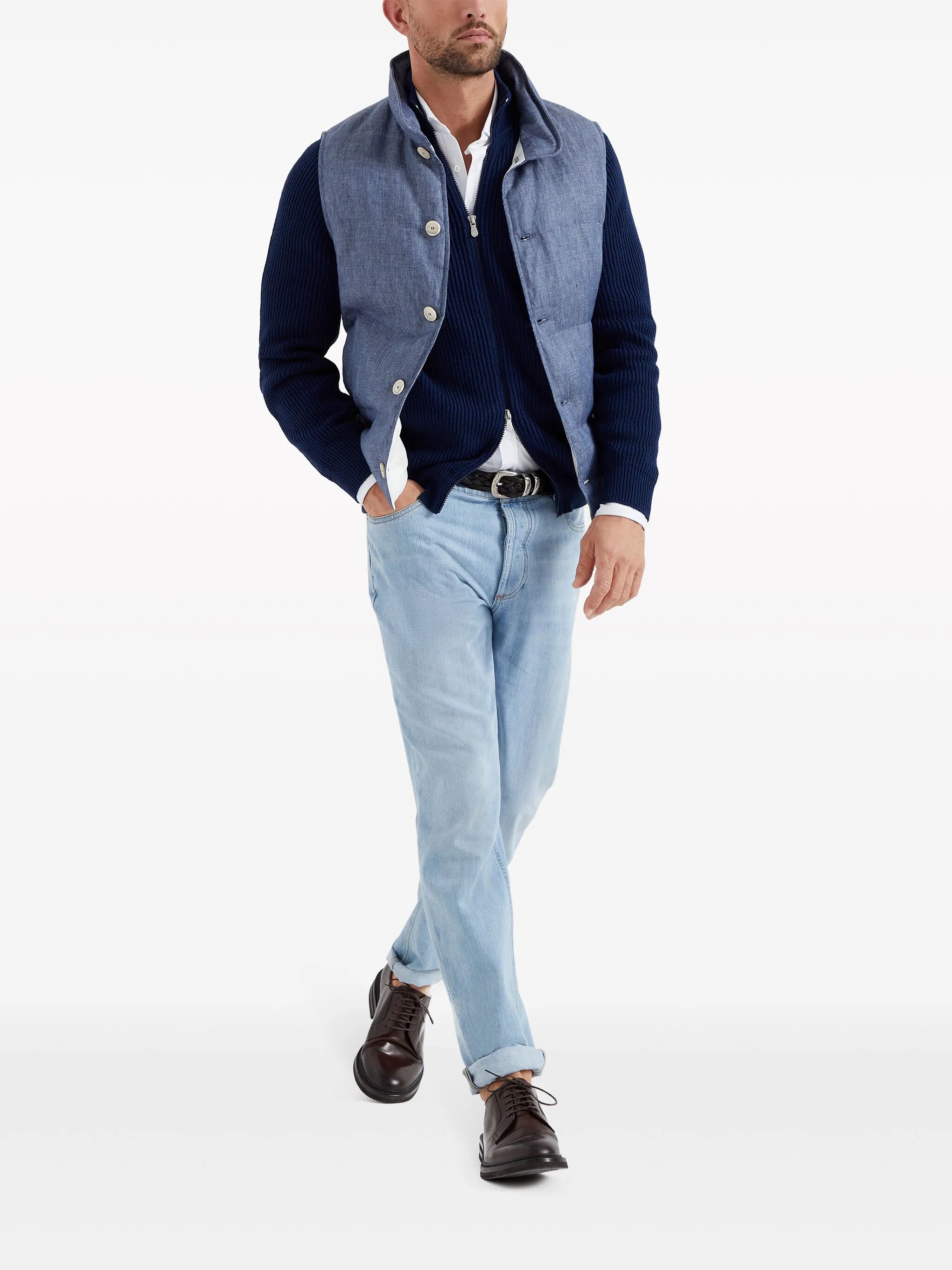 spread-collar cotton shirt