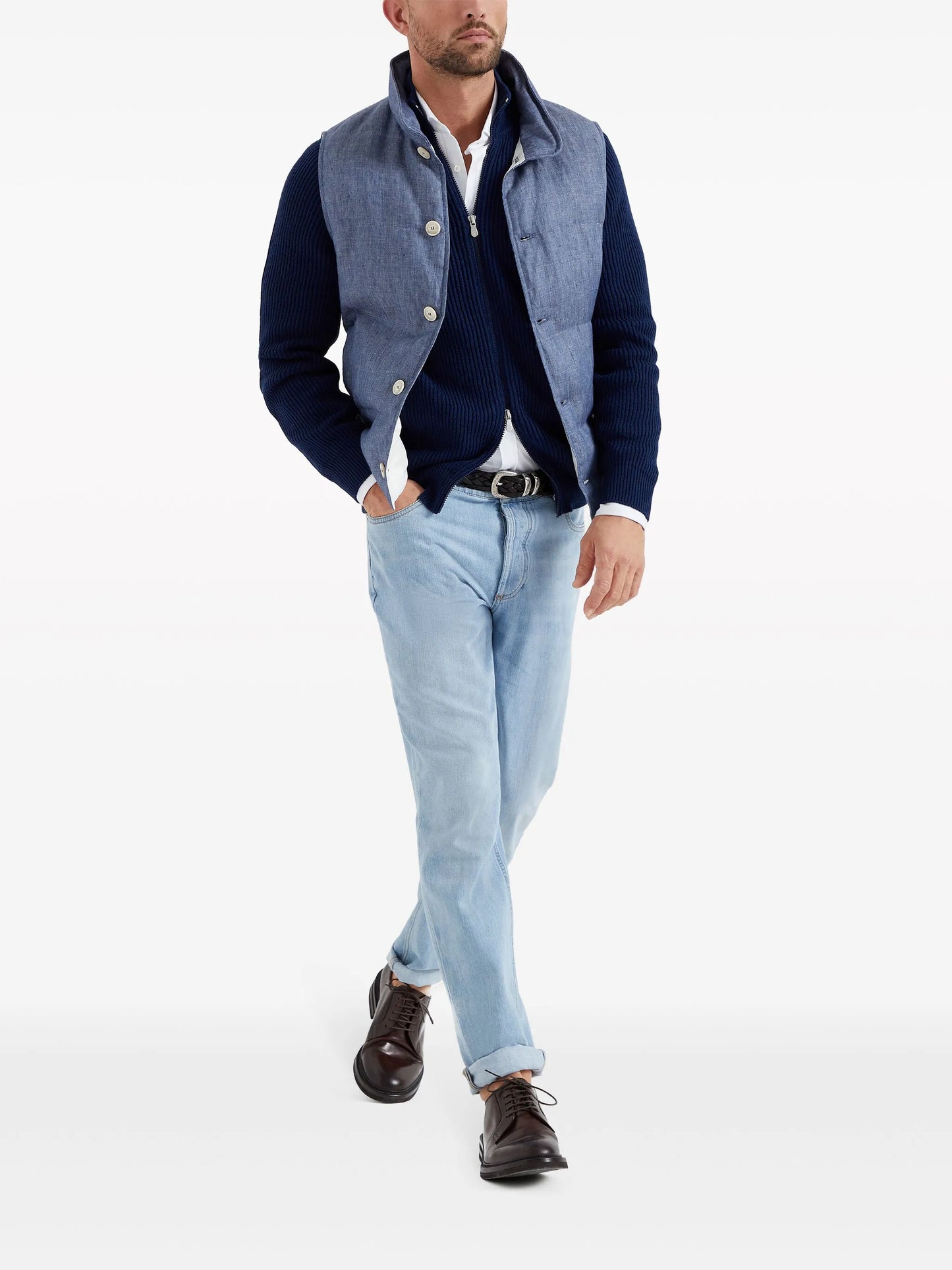 spread-collar cotton shirt