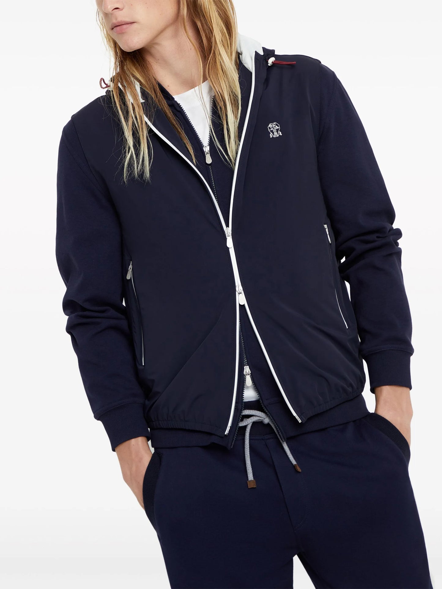 drawstring-hood vest jacket