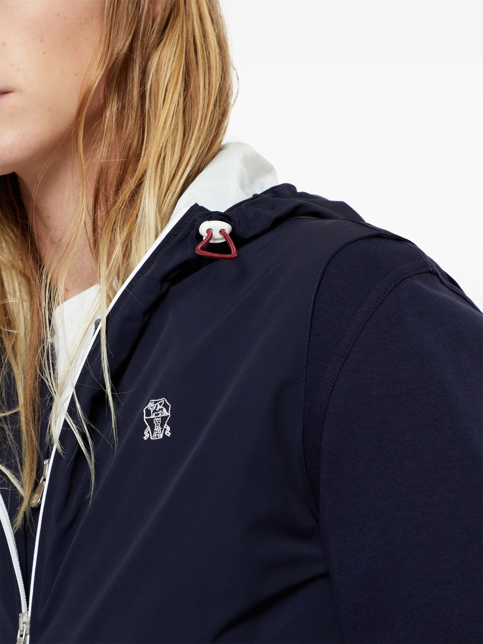 drawstring-hood vest jacket