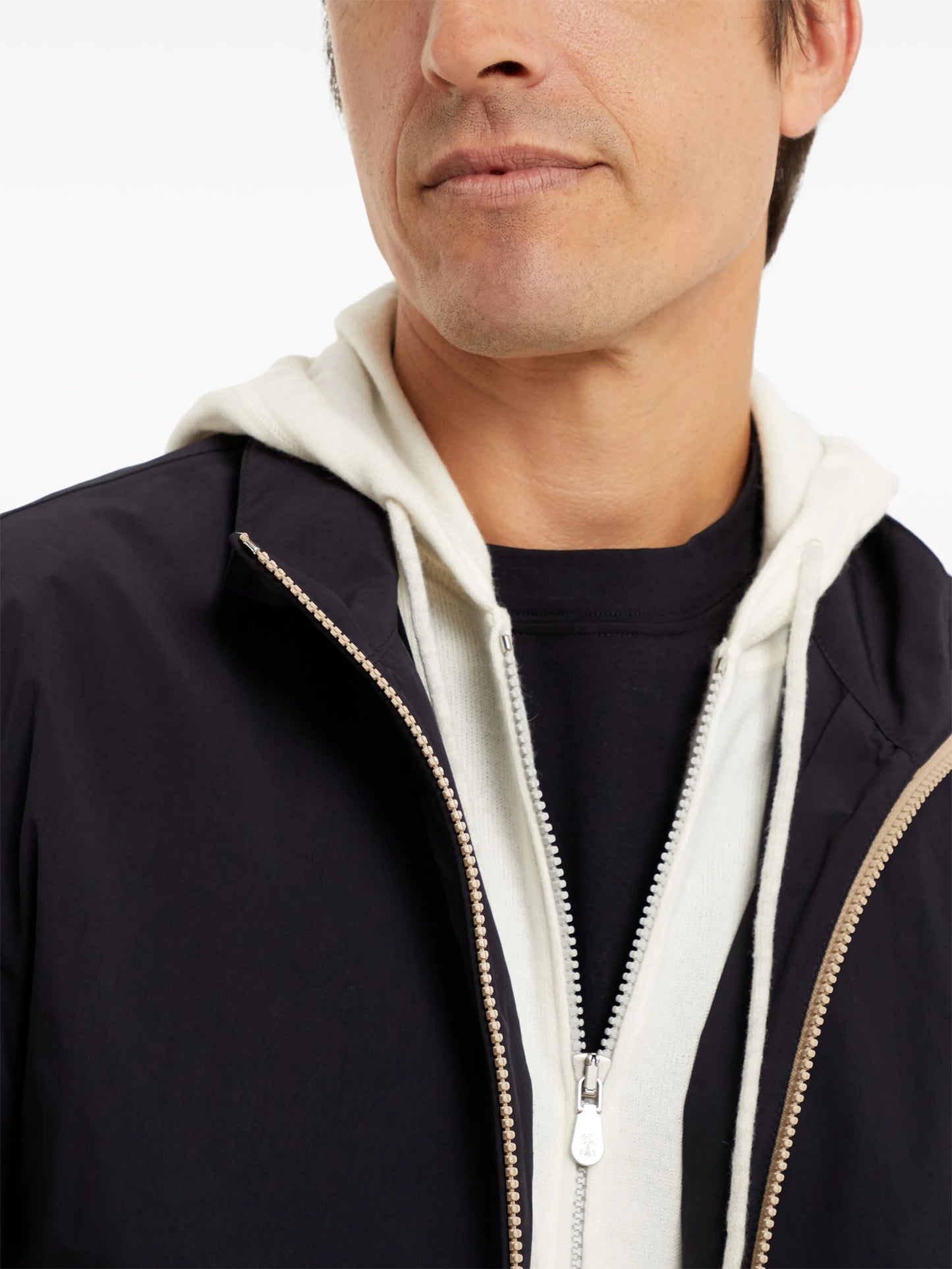 zip-up high neck jacket