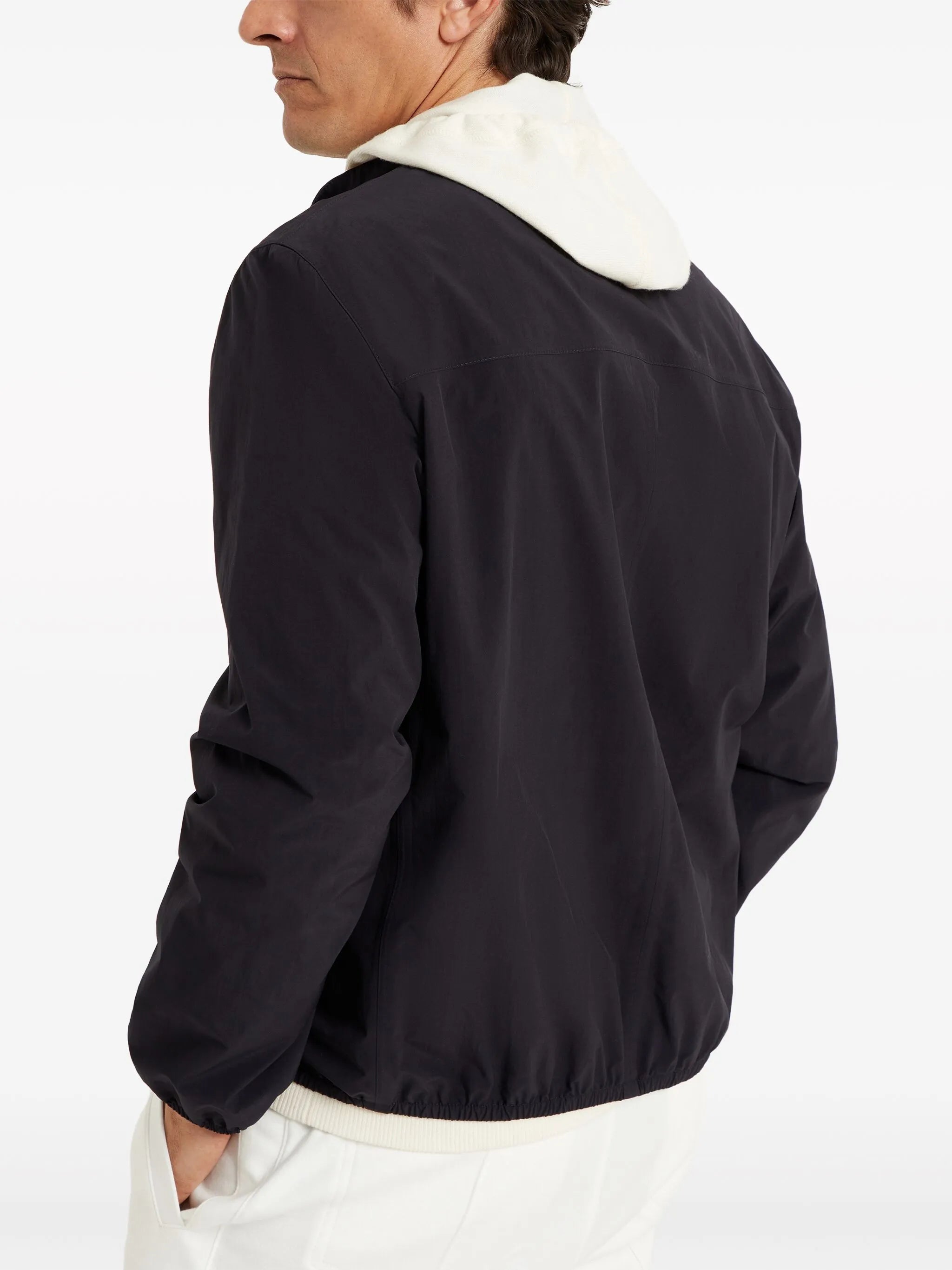 zip-up high neck jacket