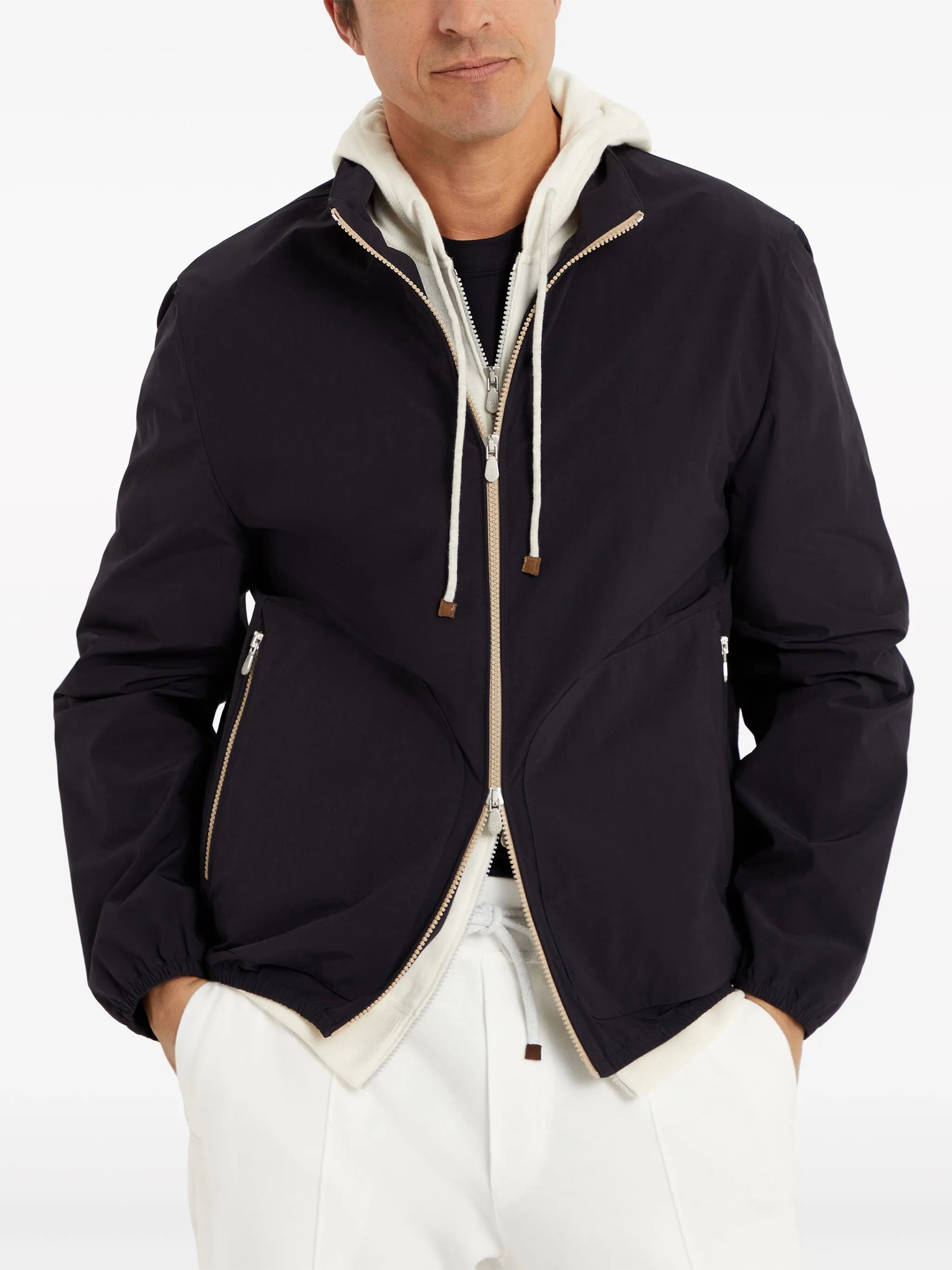 zip-up high neck jacket