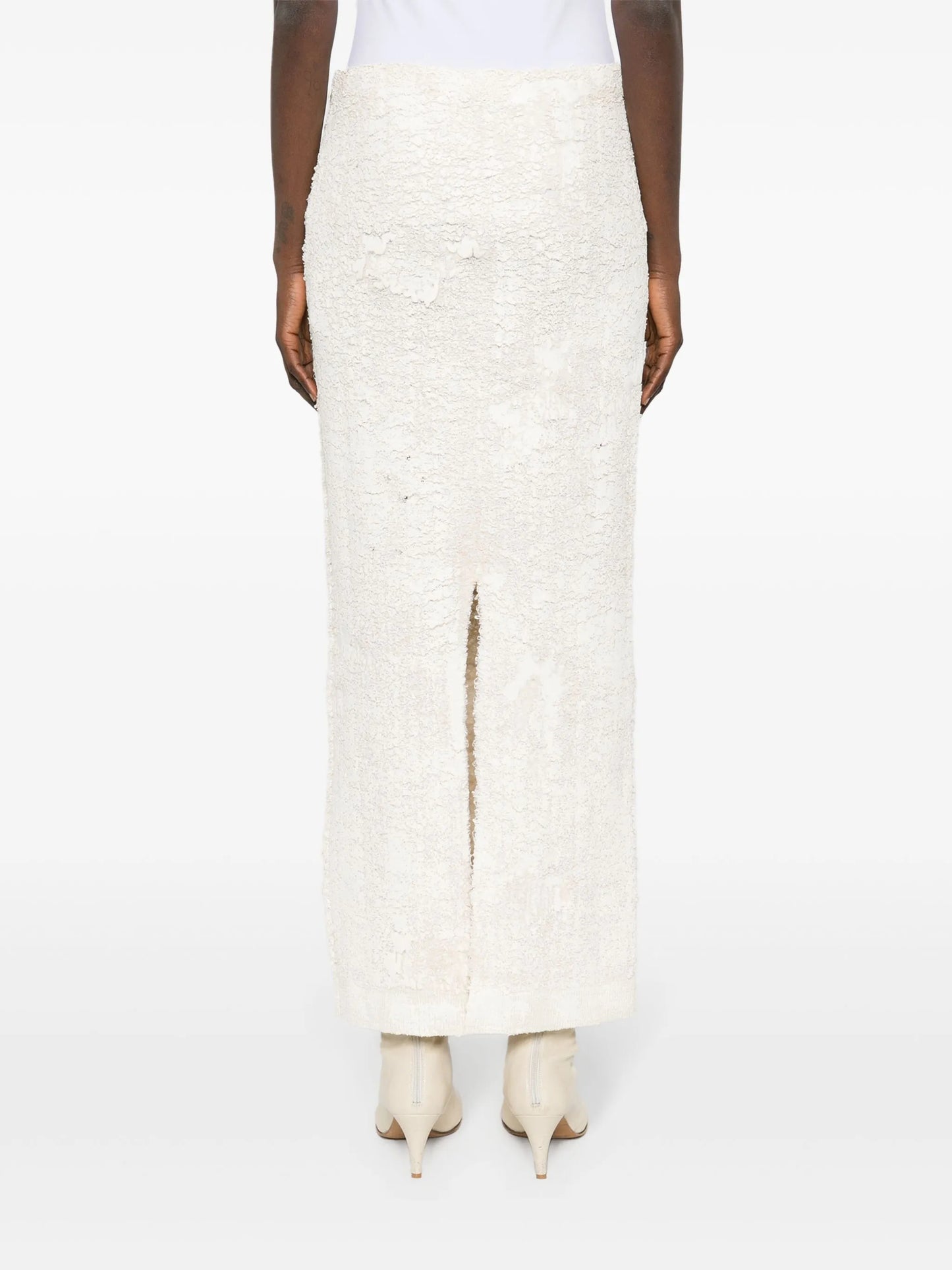 cracked-texture midi skirt