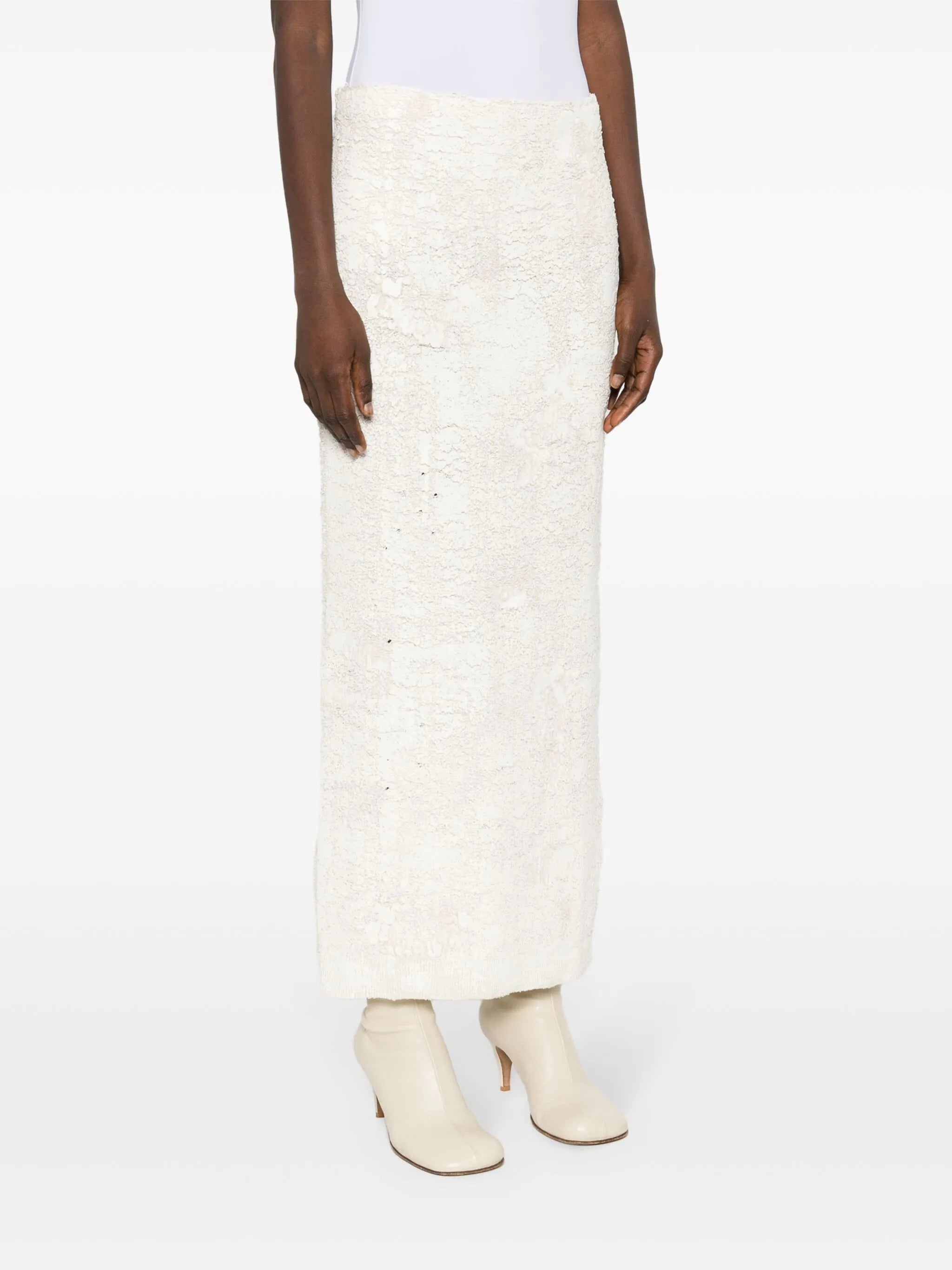 cracked-texture midi skirt