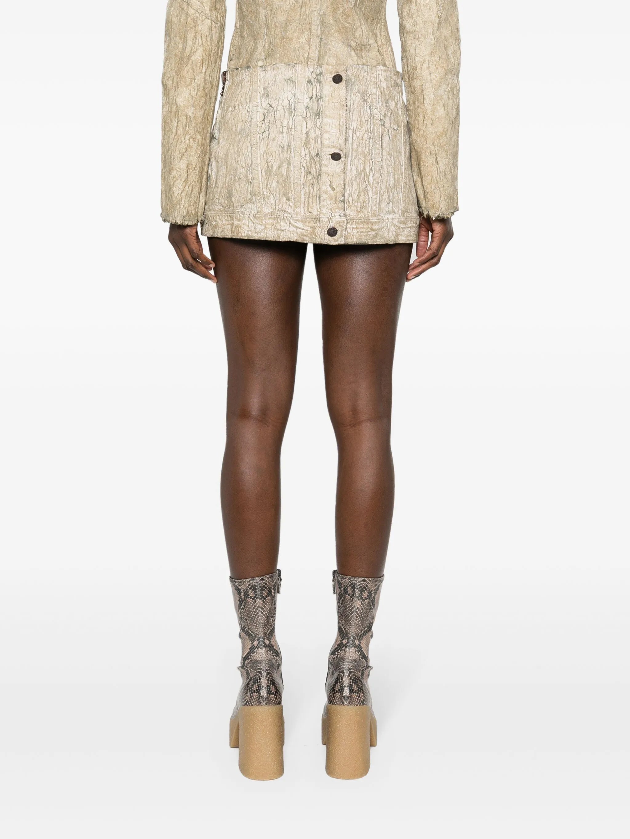 coated denim mini skirt
