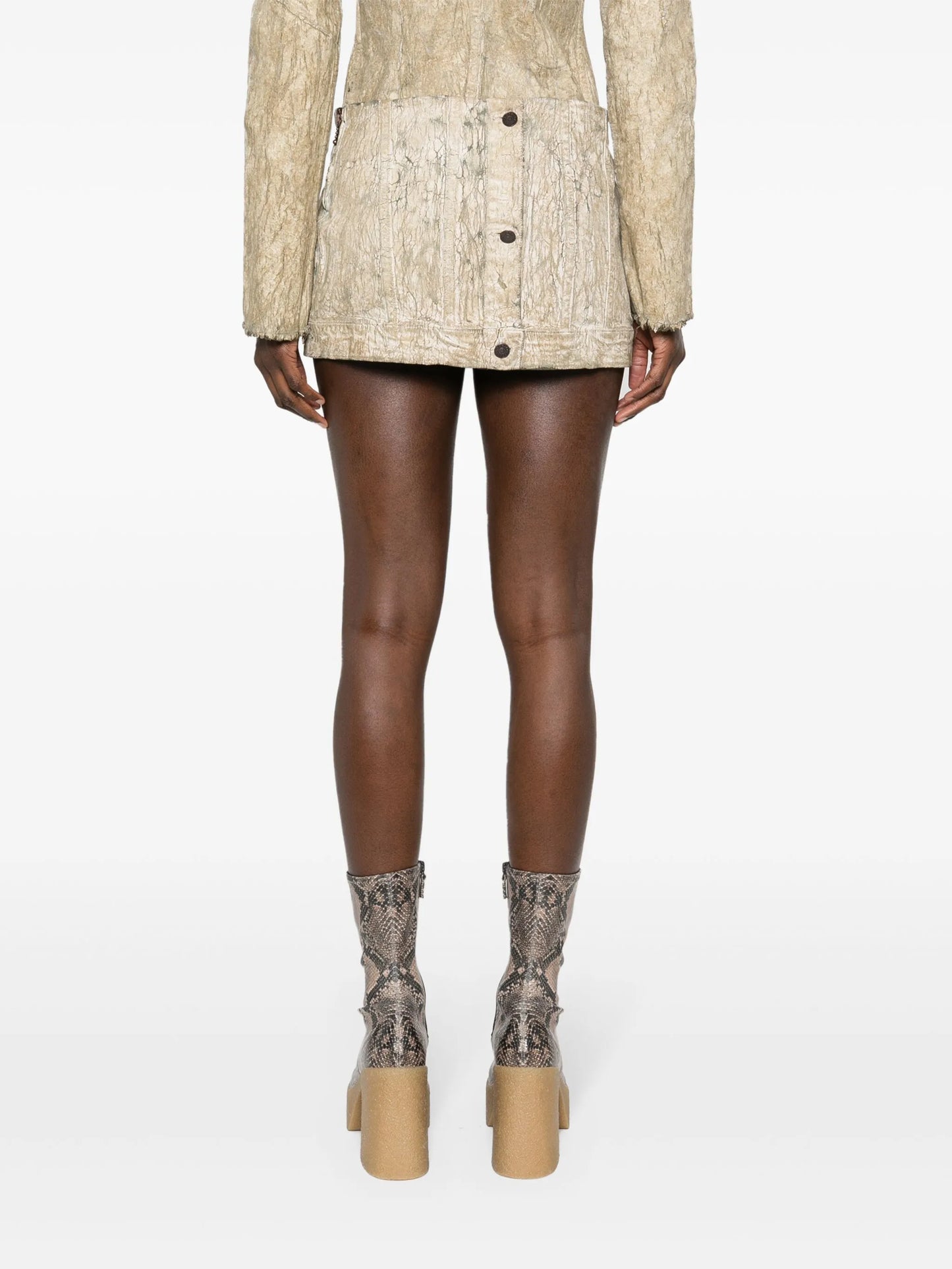 coated denim mini skirt