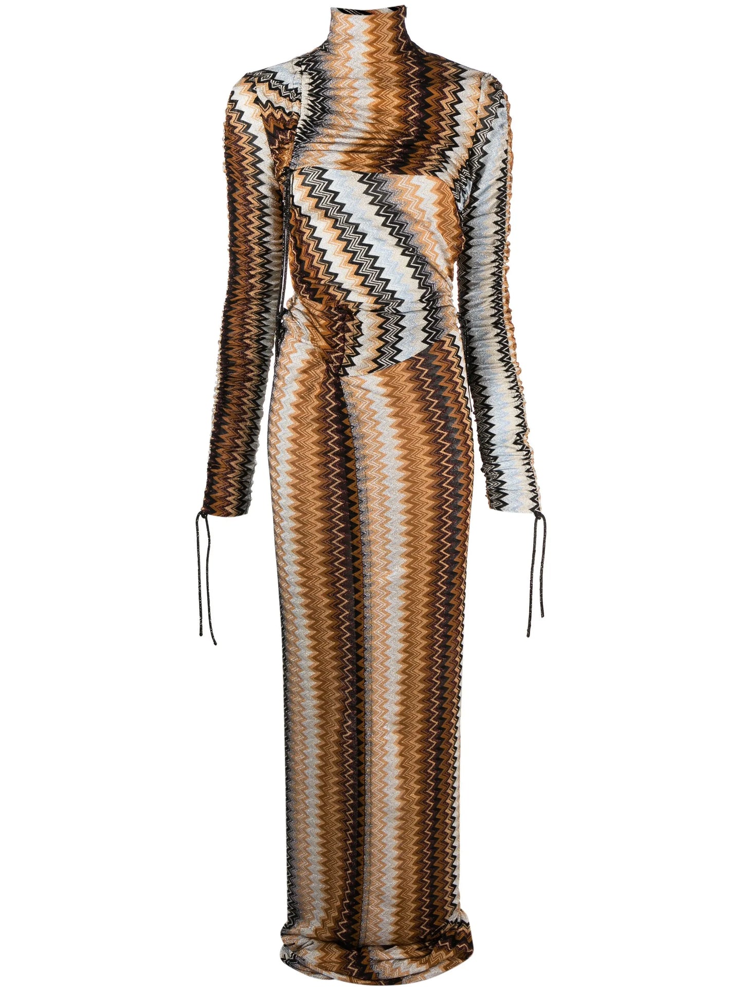 asymmetric zigzag-woven gown