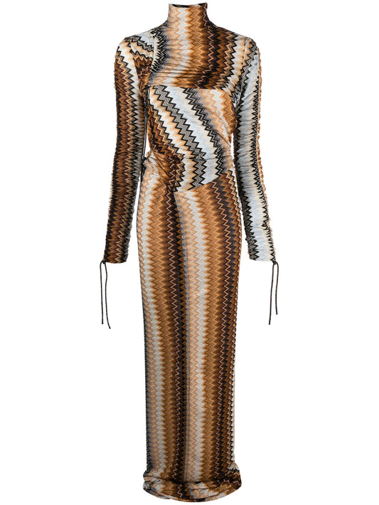 asymmetric zigzag-woven gown