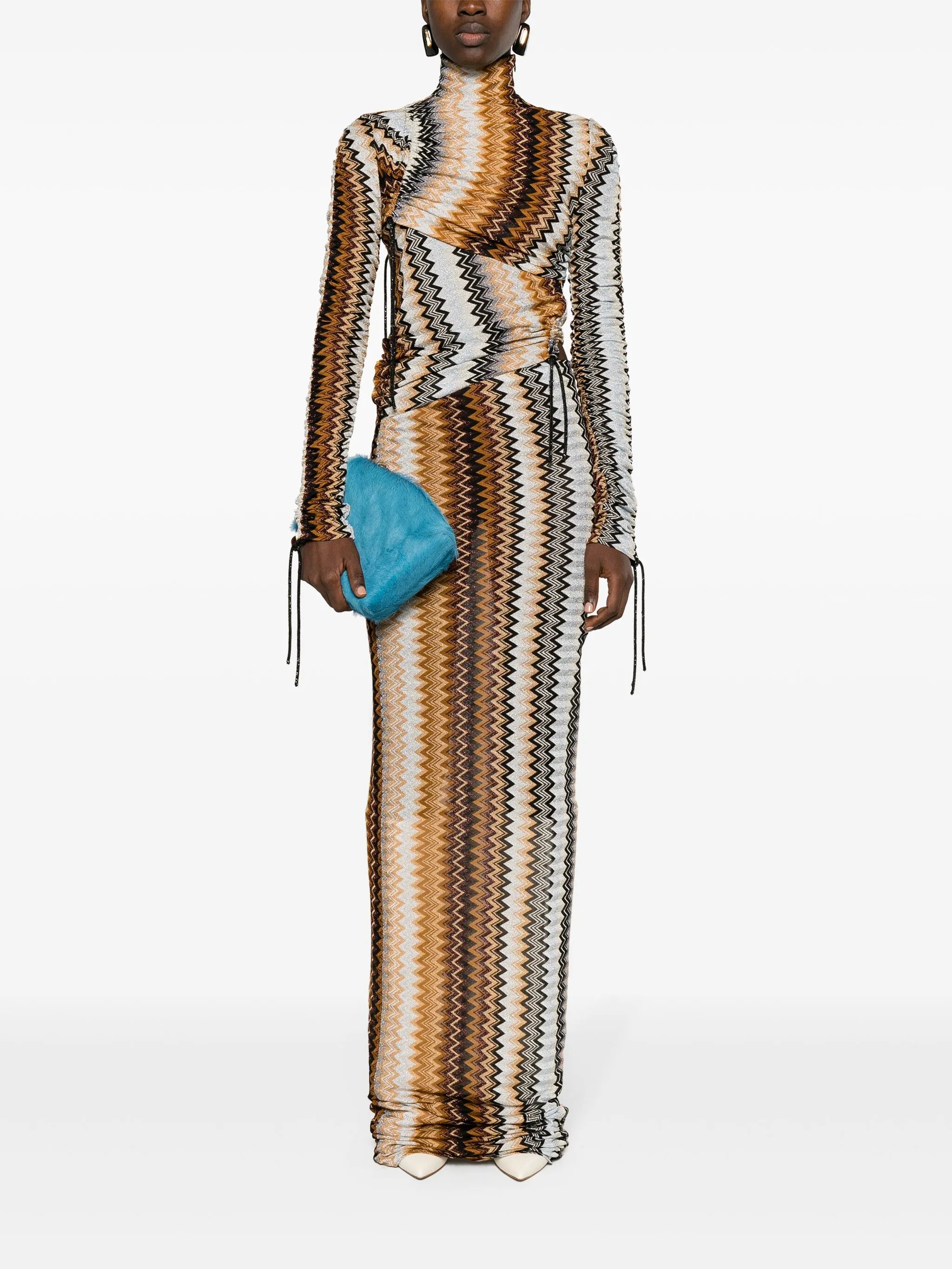 asymmetric zigzag-woven gown