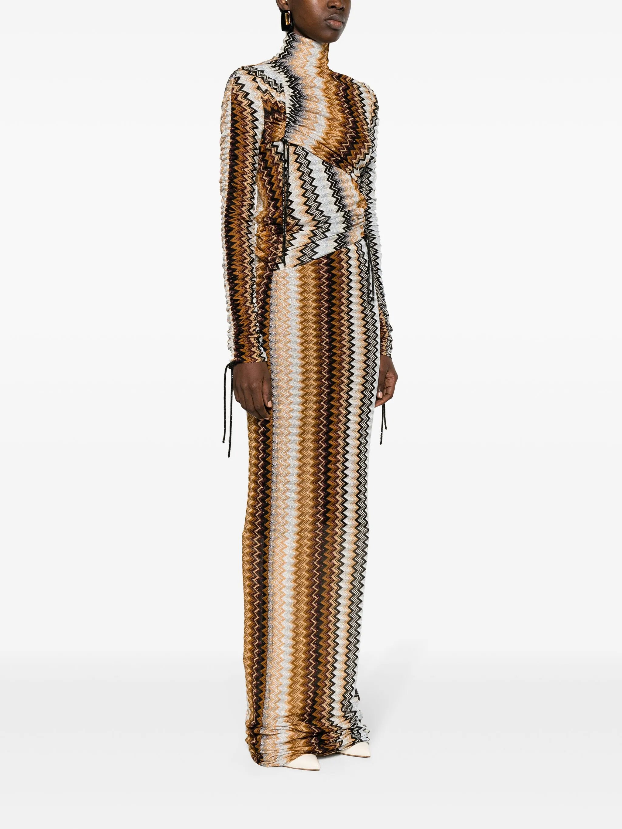 asymmetric zigzag-woven gown