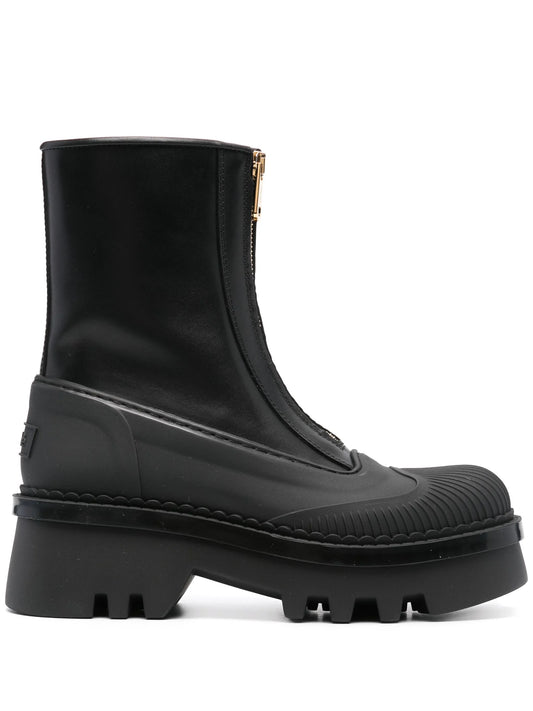 logo-embossed leather ankle boots