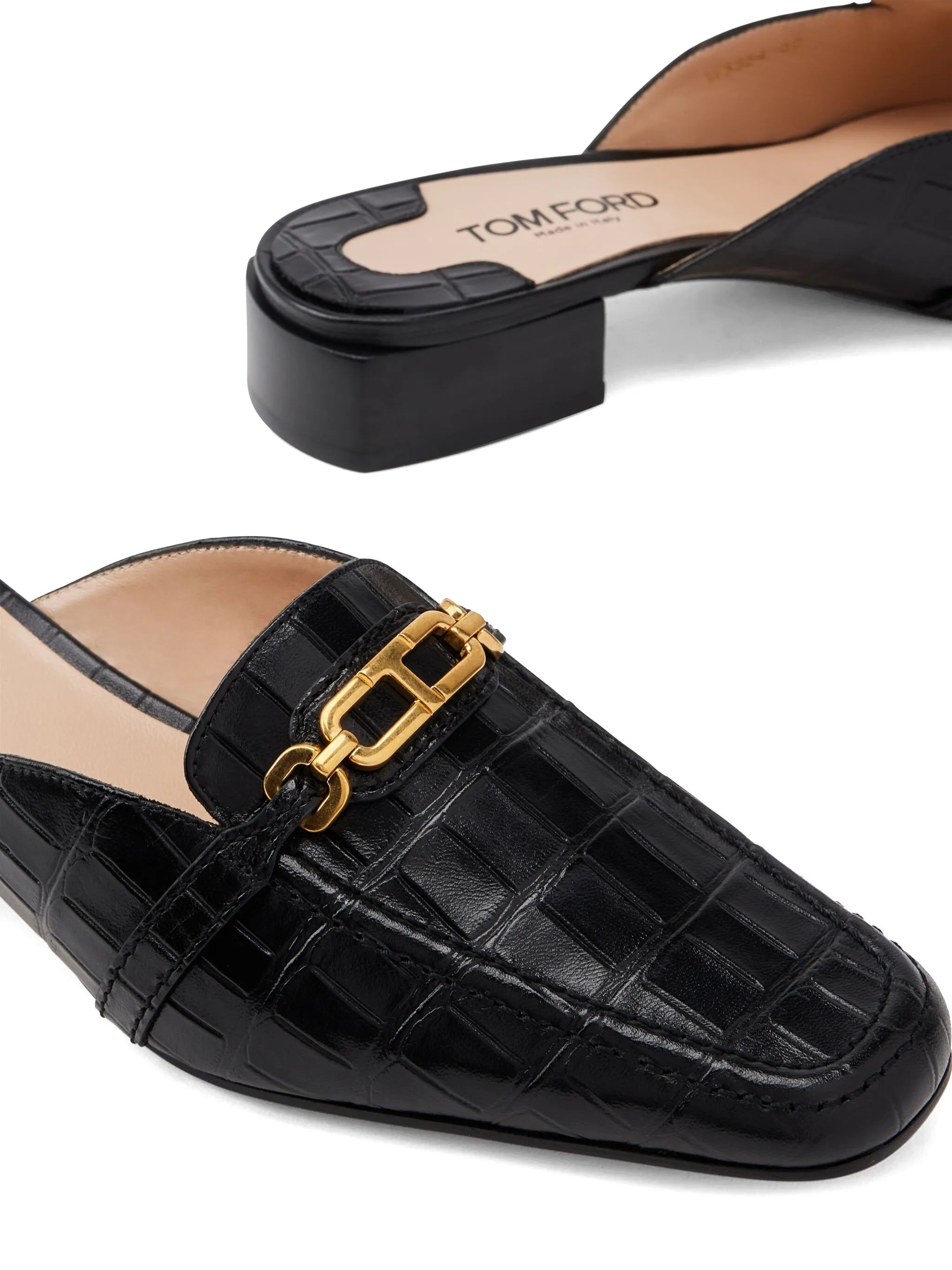 Whitney crocodile-embossed leather mules