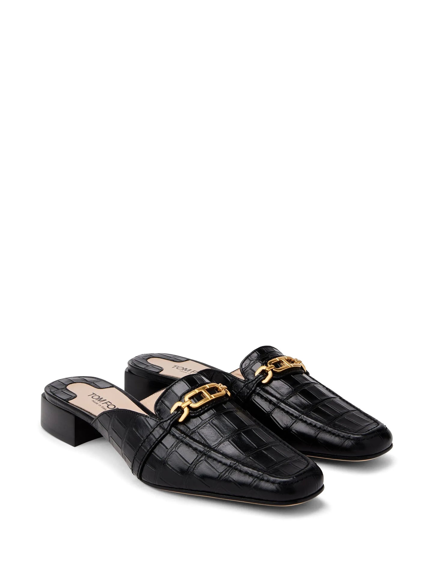 Whitney crocodile-embossed leather mules