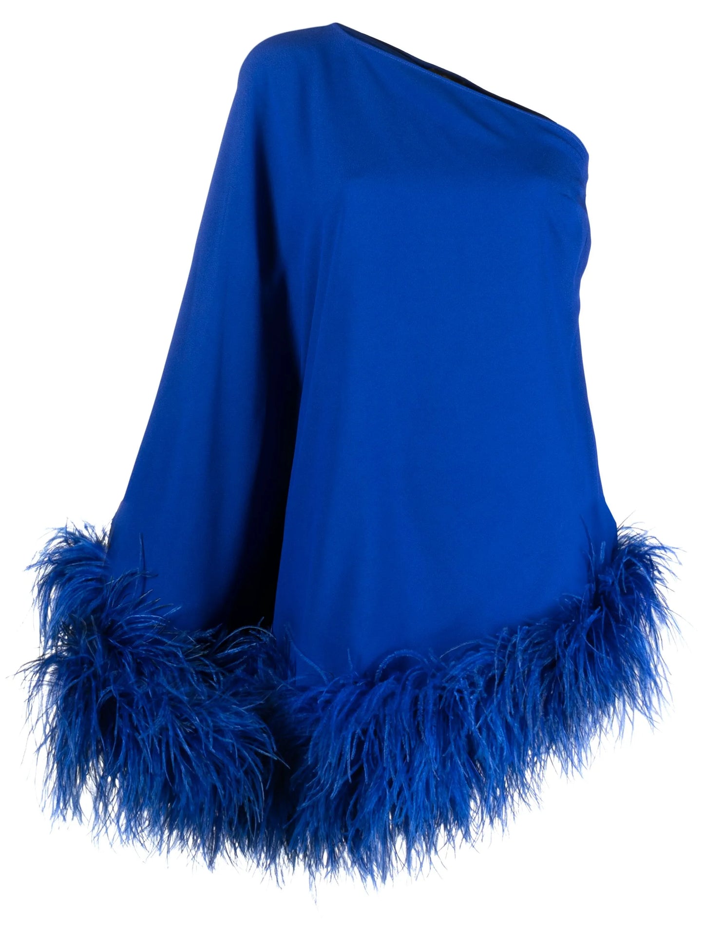 feather-trim one-shoulder minidress