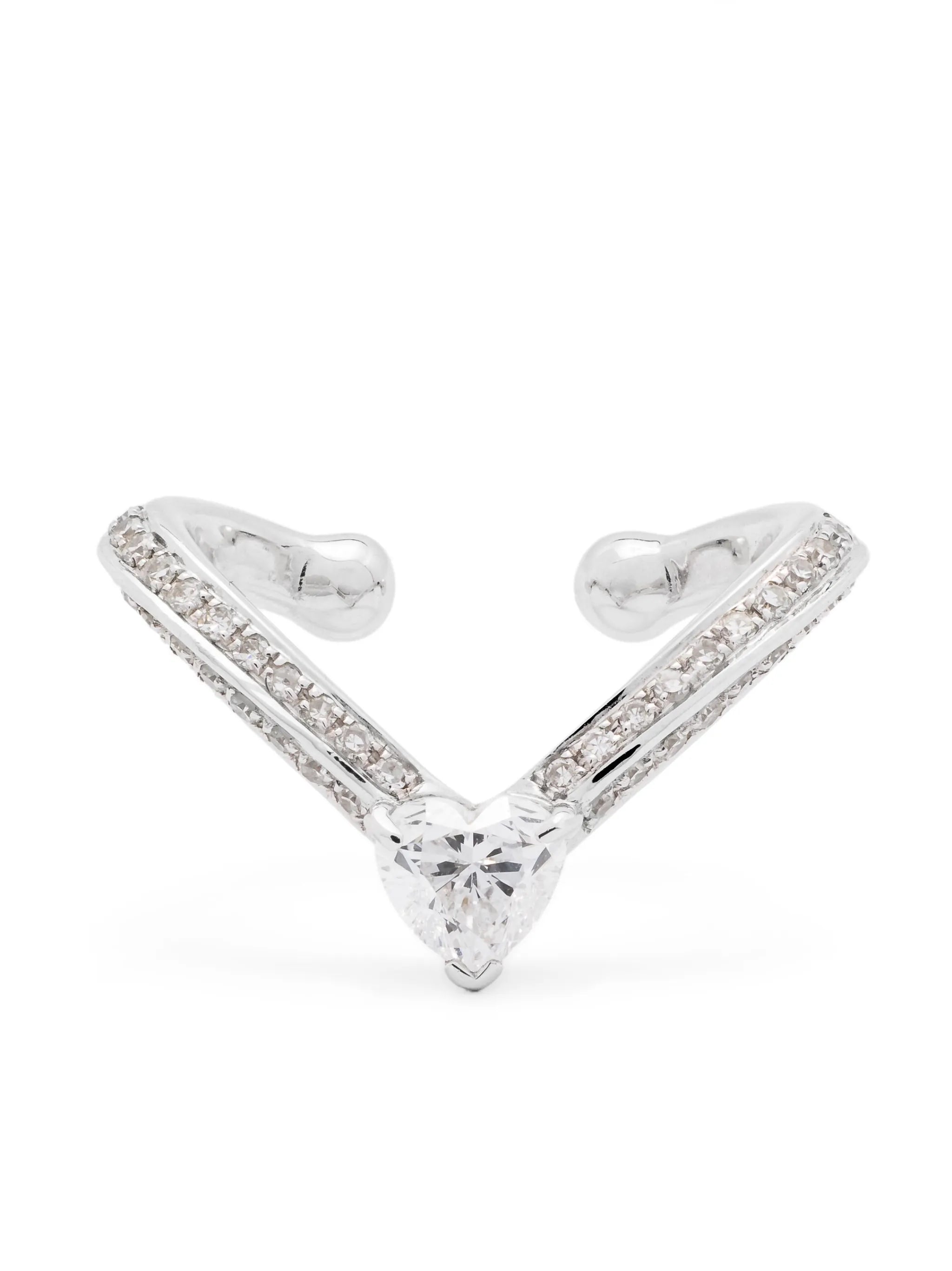 18K white gold heart chevron diamond ear cuff