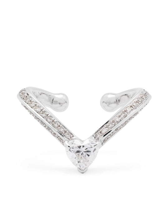 18K white gold heart chevron diamond ear cuff