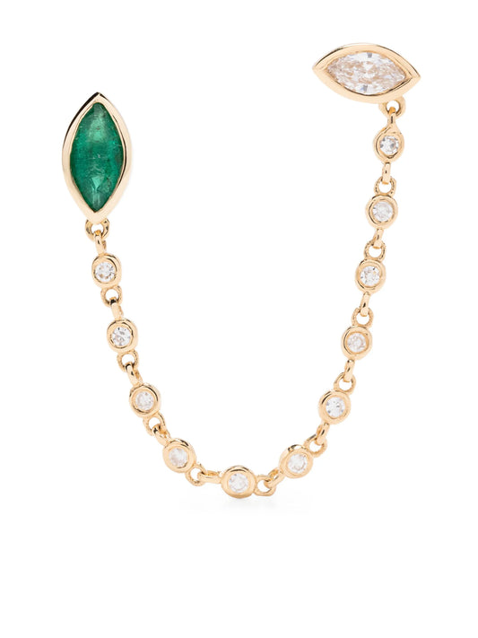 18kt yellow gold diamond and emerald drop earring