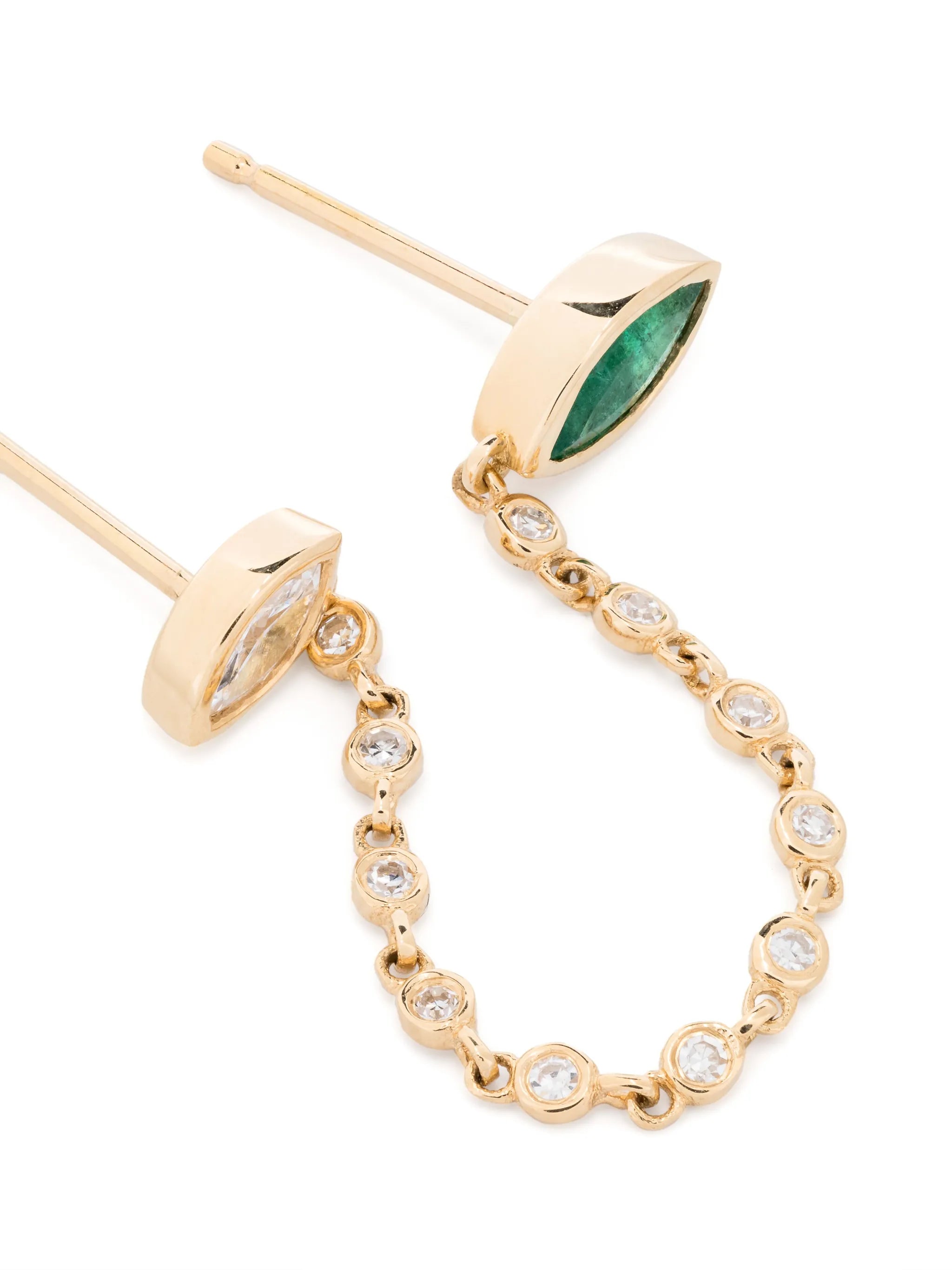 18kt yellow gold diamond and emerald drop earring
