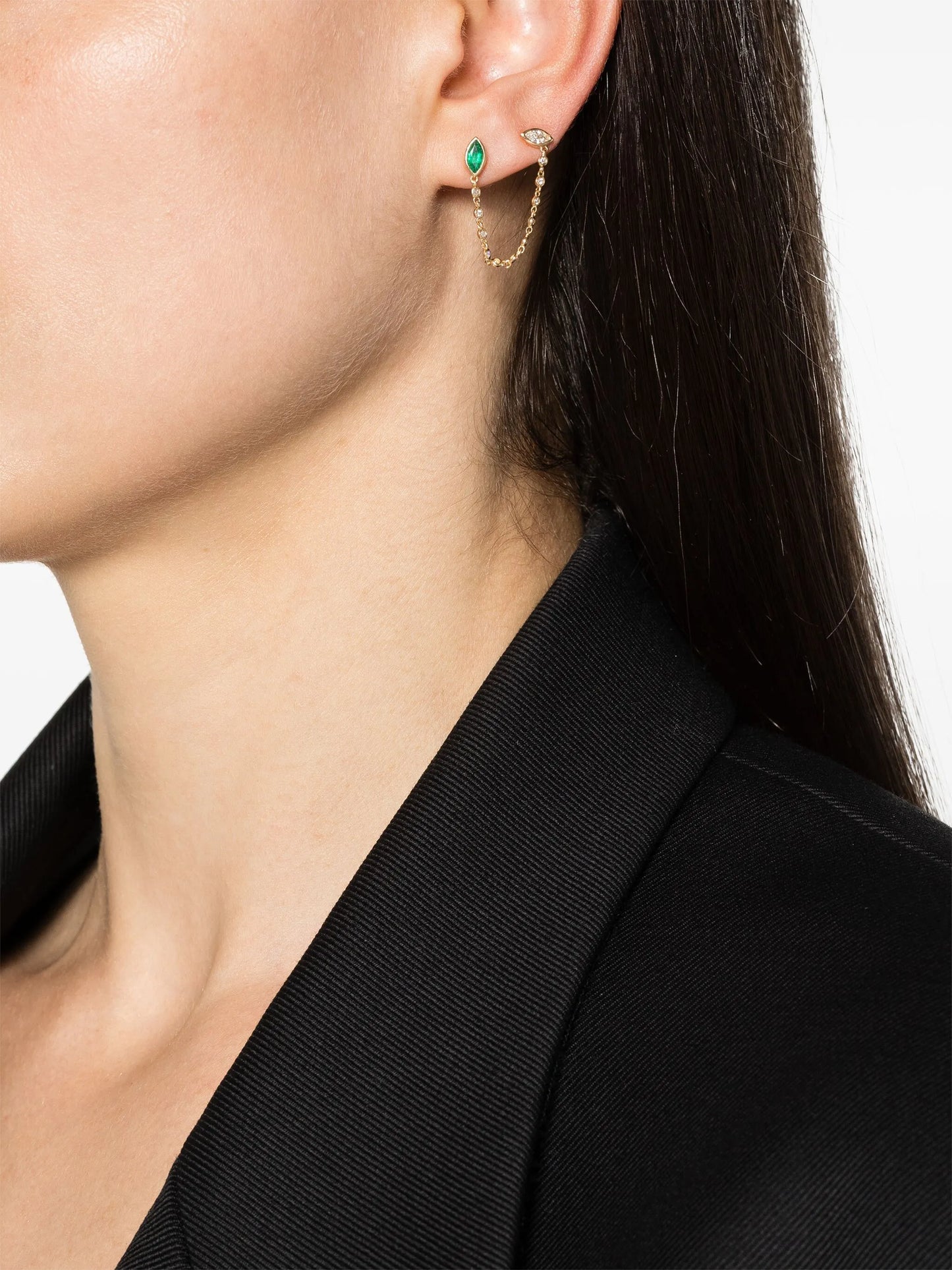 18K yellow gold diamond and emerald drop earring